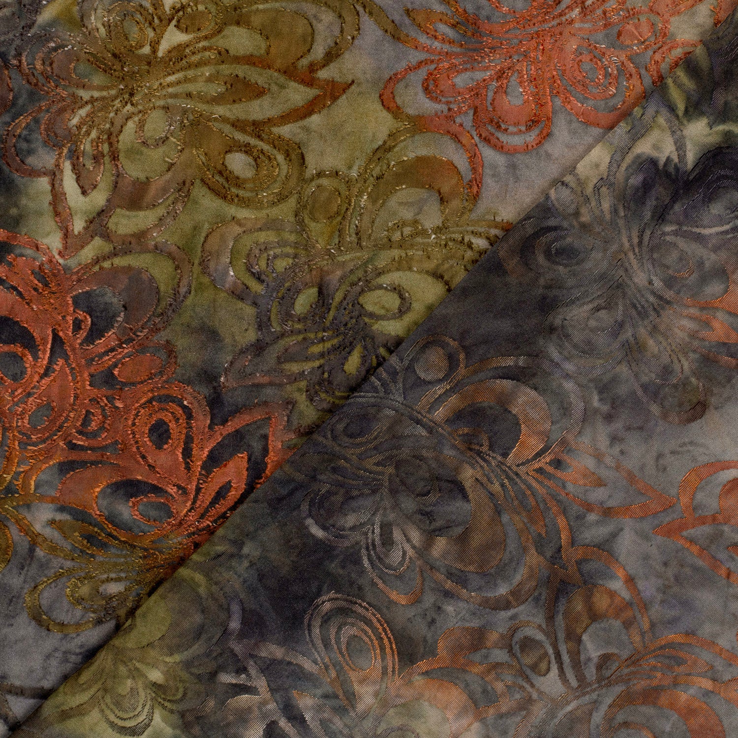 Burnout Jacquard - Tie Dye - Flowers - Khaki, Orange - 28/027 - Image 4