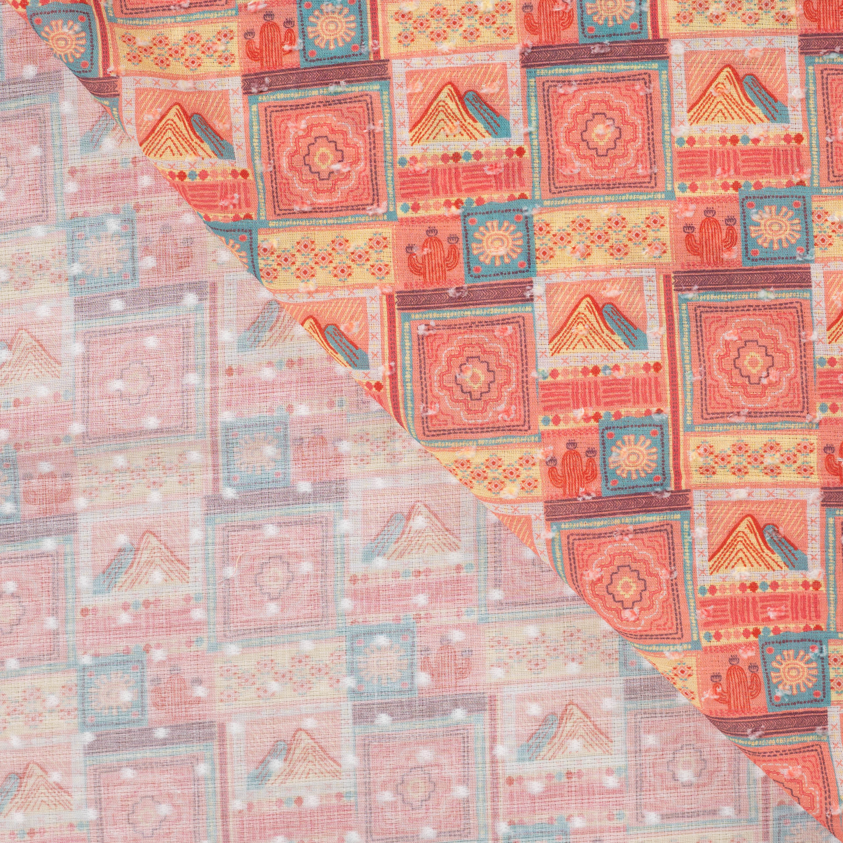 Cotton - Patterned - Dotted structure - Patchwork - Coral - 08.140 - Image 2