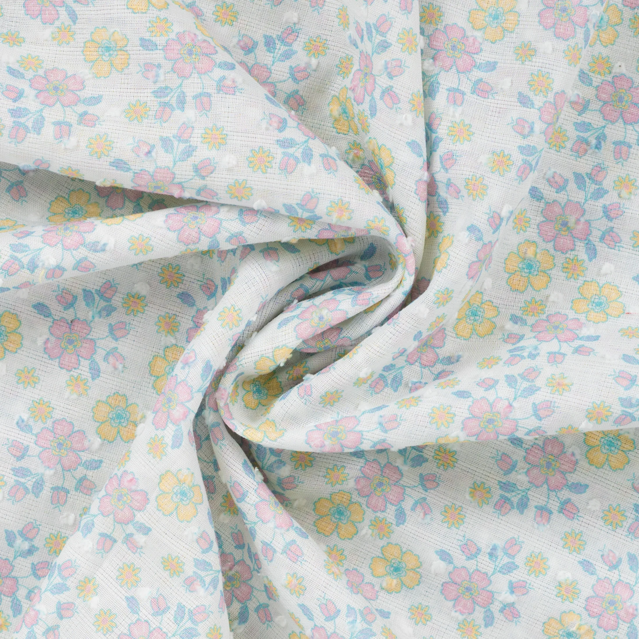 Cotton - Patterned - Flowers - Dotted structure - Yellow, pink - 07.510 - Image 3