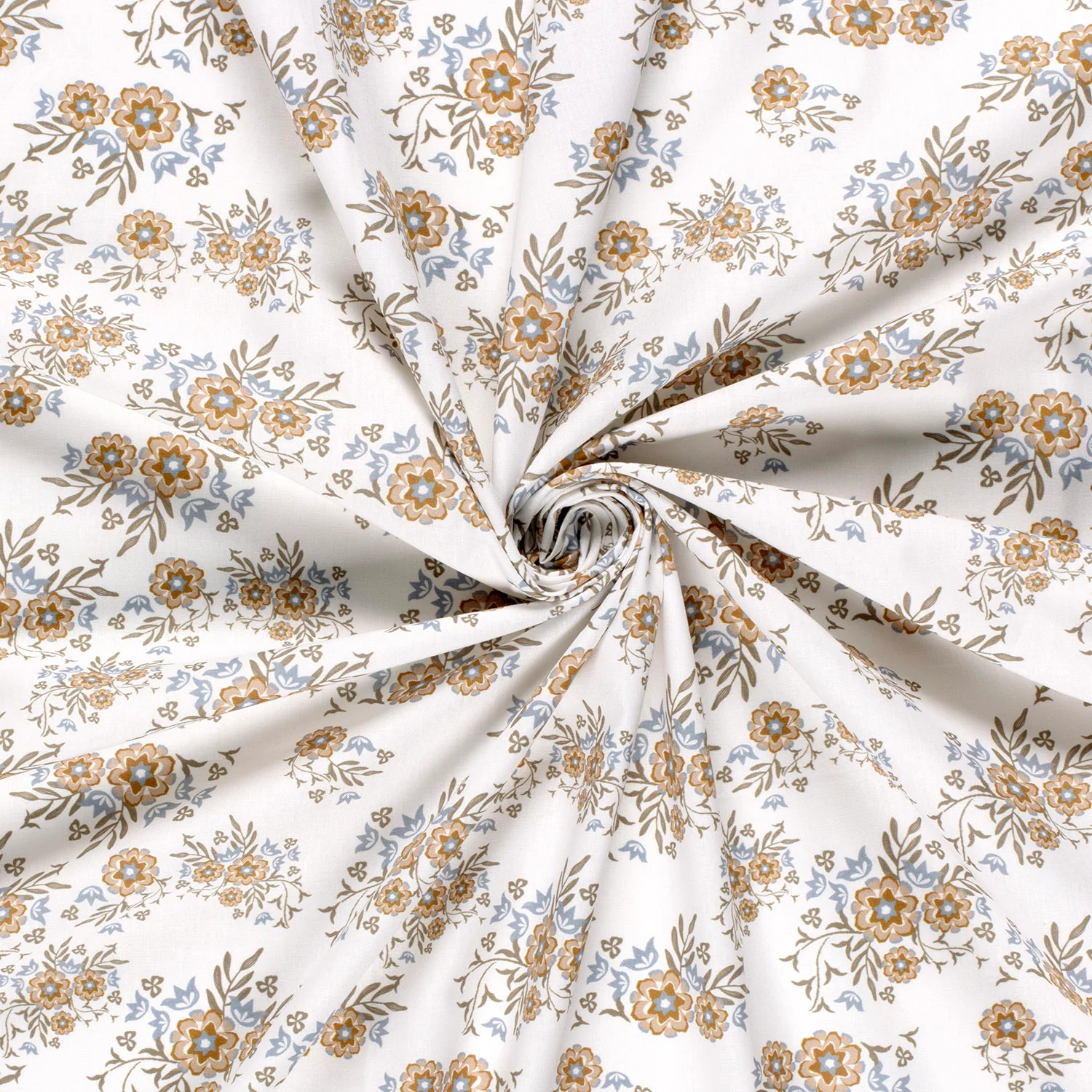 Cotton - Patterned - Poplin - Floral - Offwhite, blue - 051