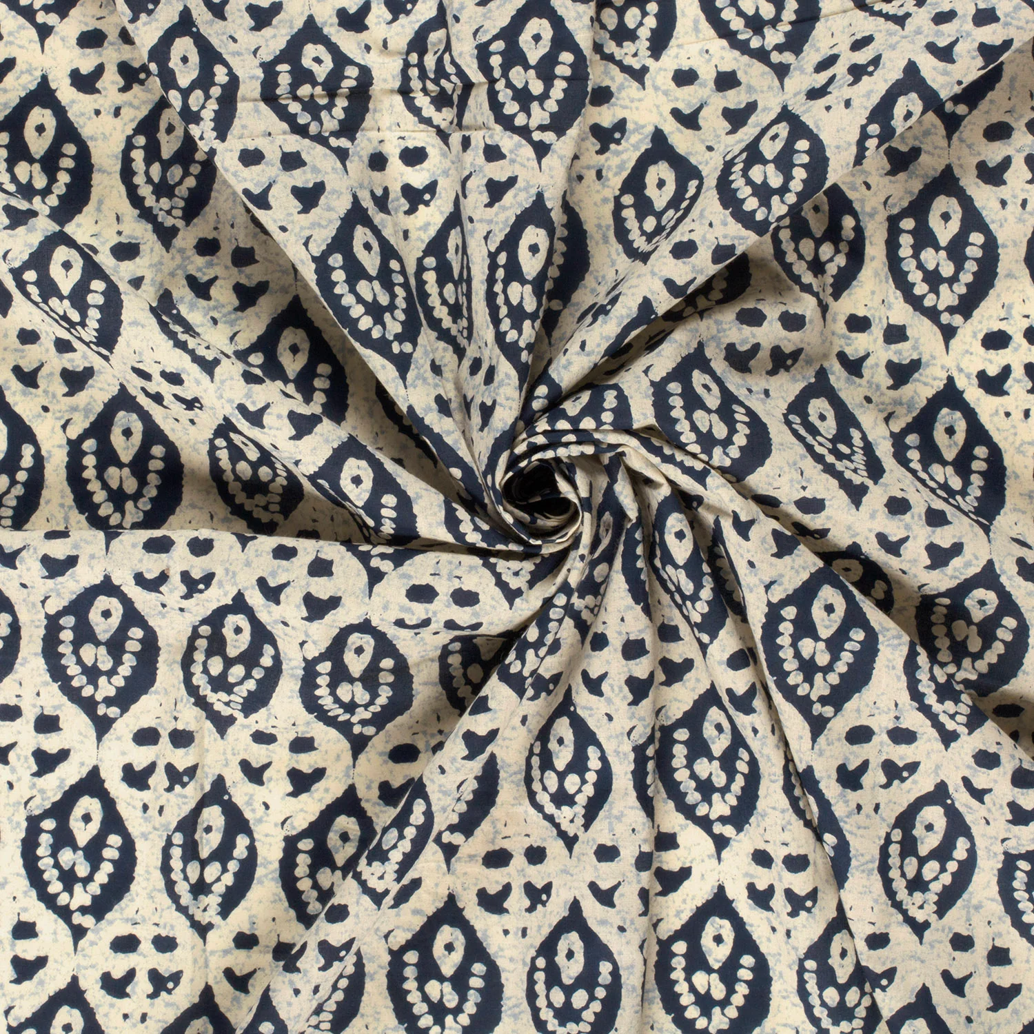 Cotton - Voile - Patterned - Abstract - Ivory, Indigo - 006