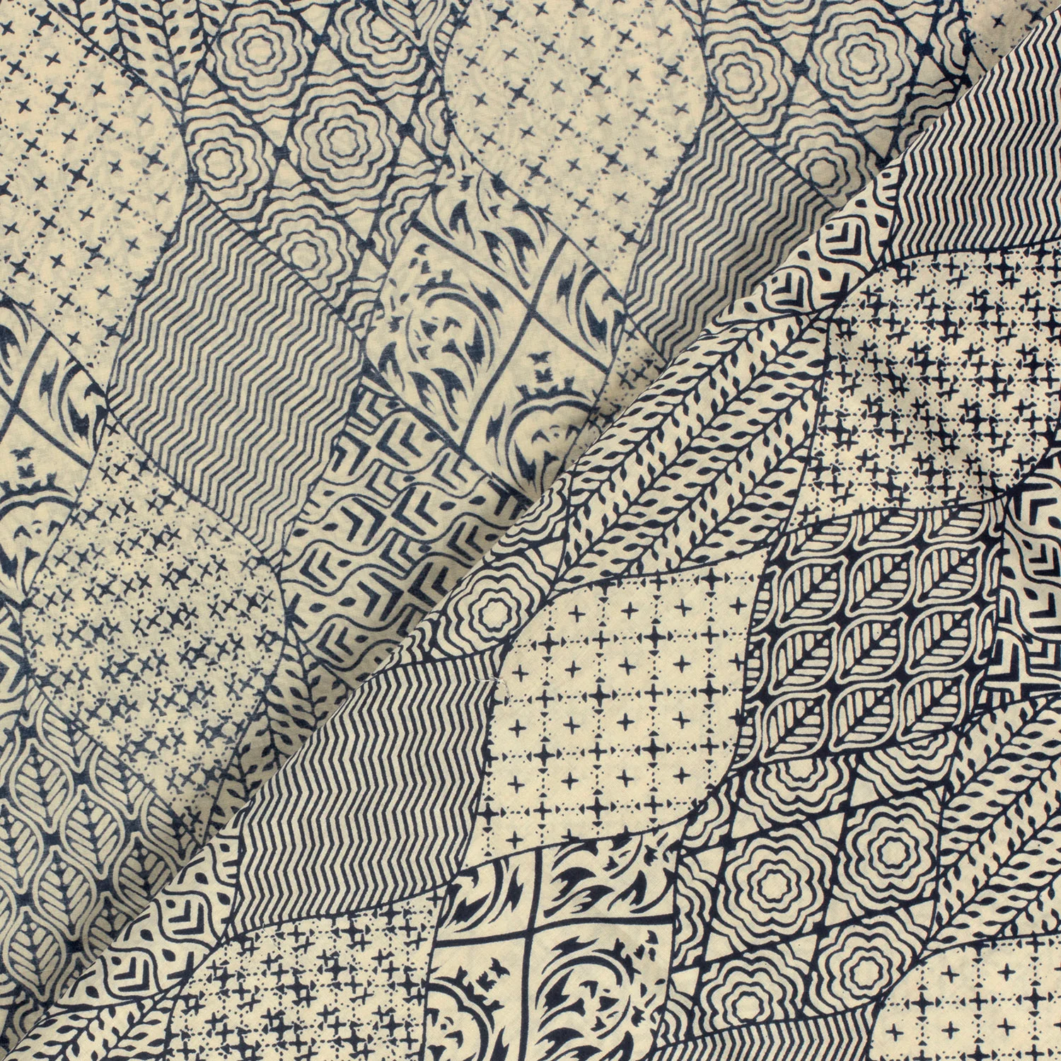 Cotton - Voile - Patterned - Batik - Abstract - Ivory, Indigo - 006 - Image 4