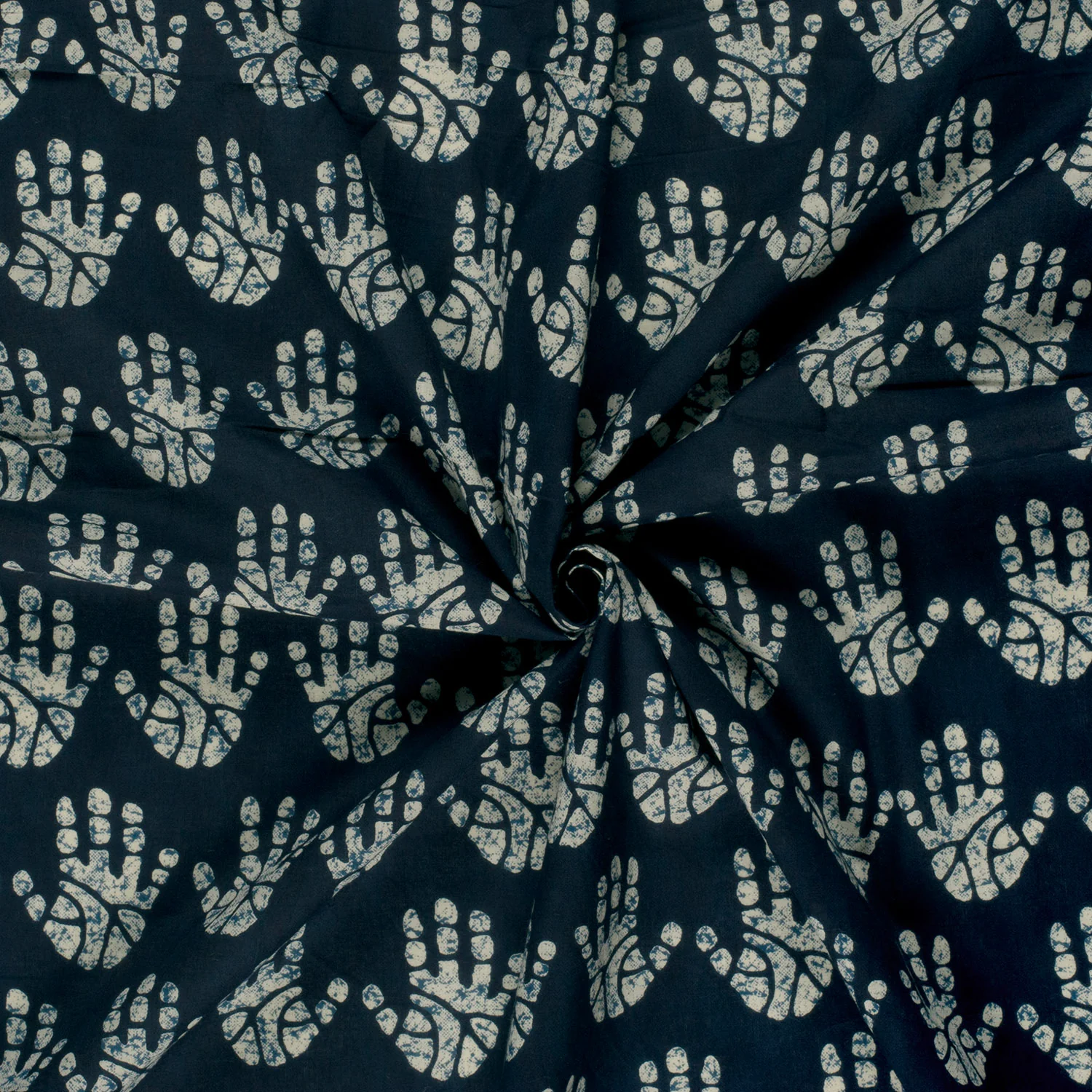 Cotton - Voile - Patterned - Hands - Indigo - 006