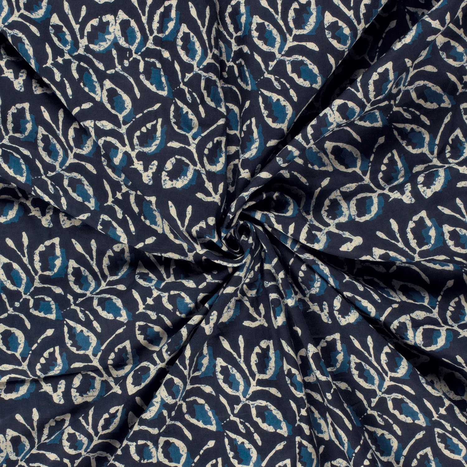 Cotton - Voile - Patterned - Leaves - Indigo - 006
