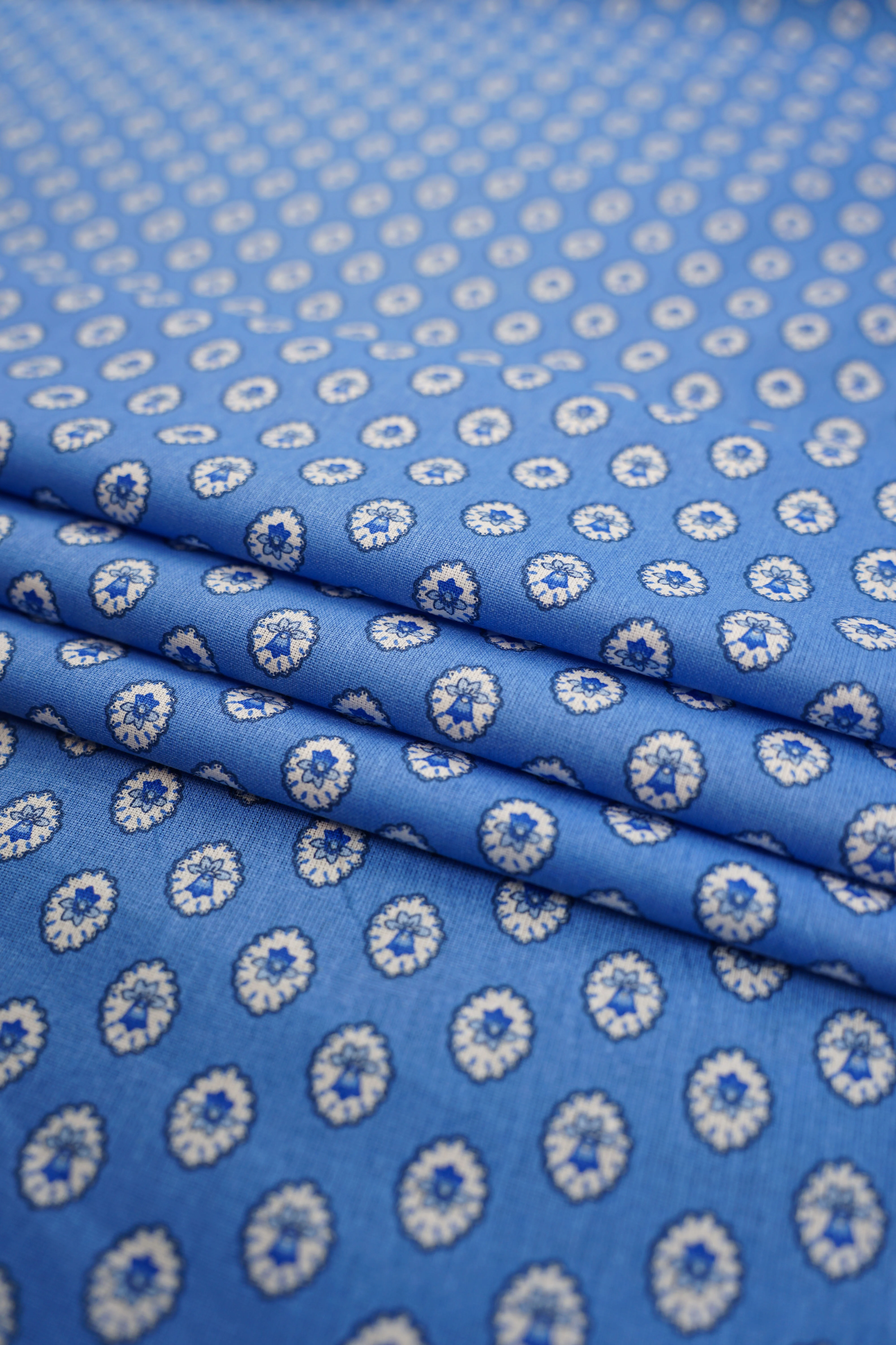 Curtain fabric - Patterned - Cotton - Blue - Gordes Mouche - 60/003