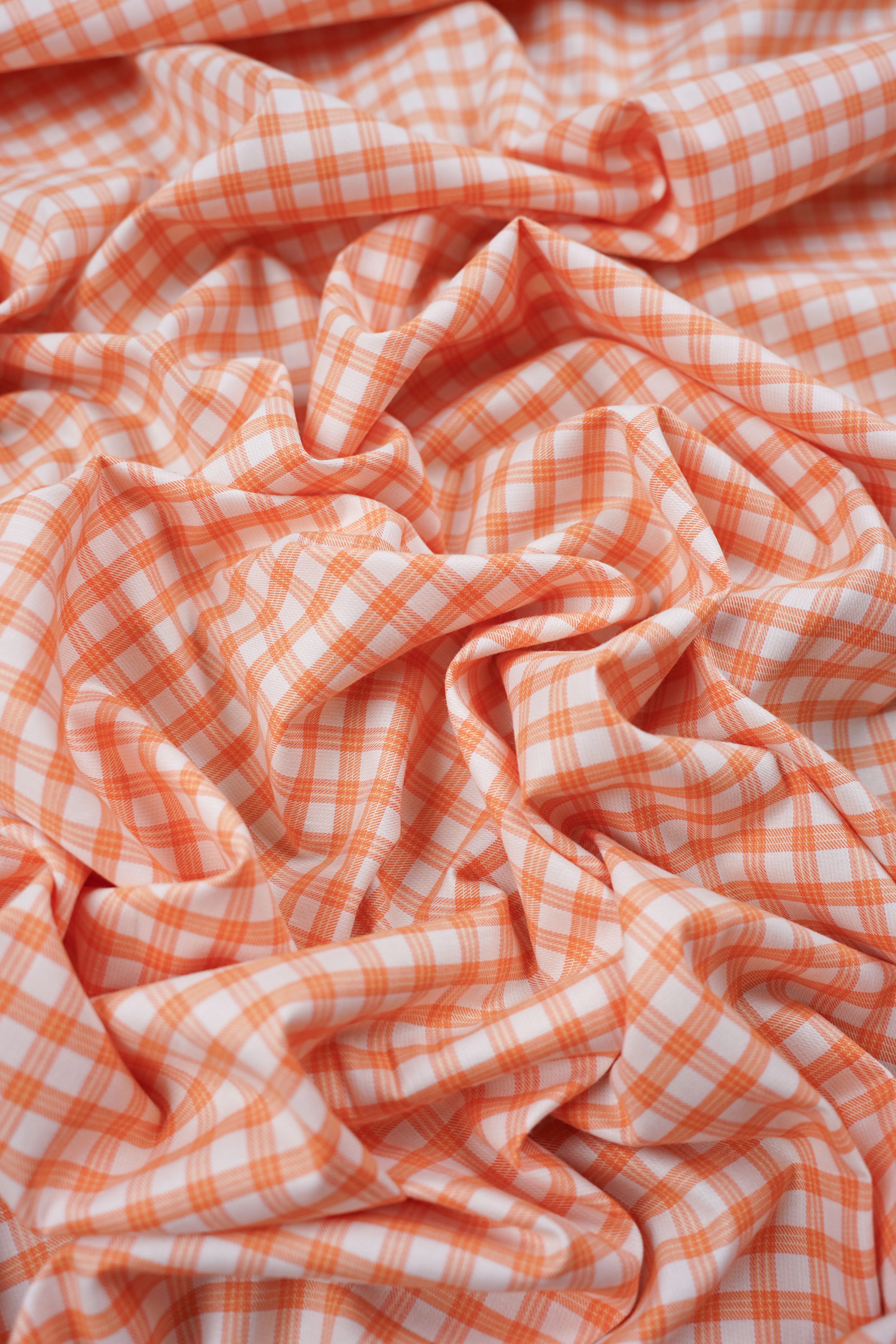 Deadstock - Shirt Fabric - Cotton - Check - Incredibly Soft - Orange - DS129