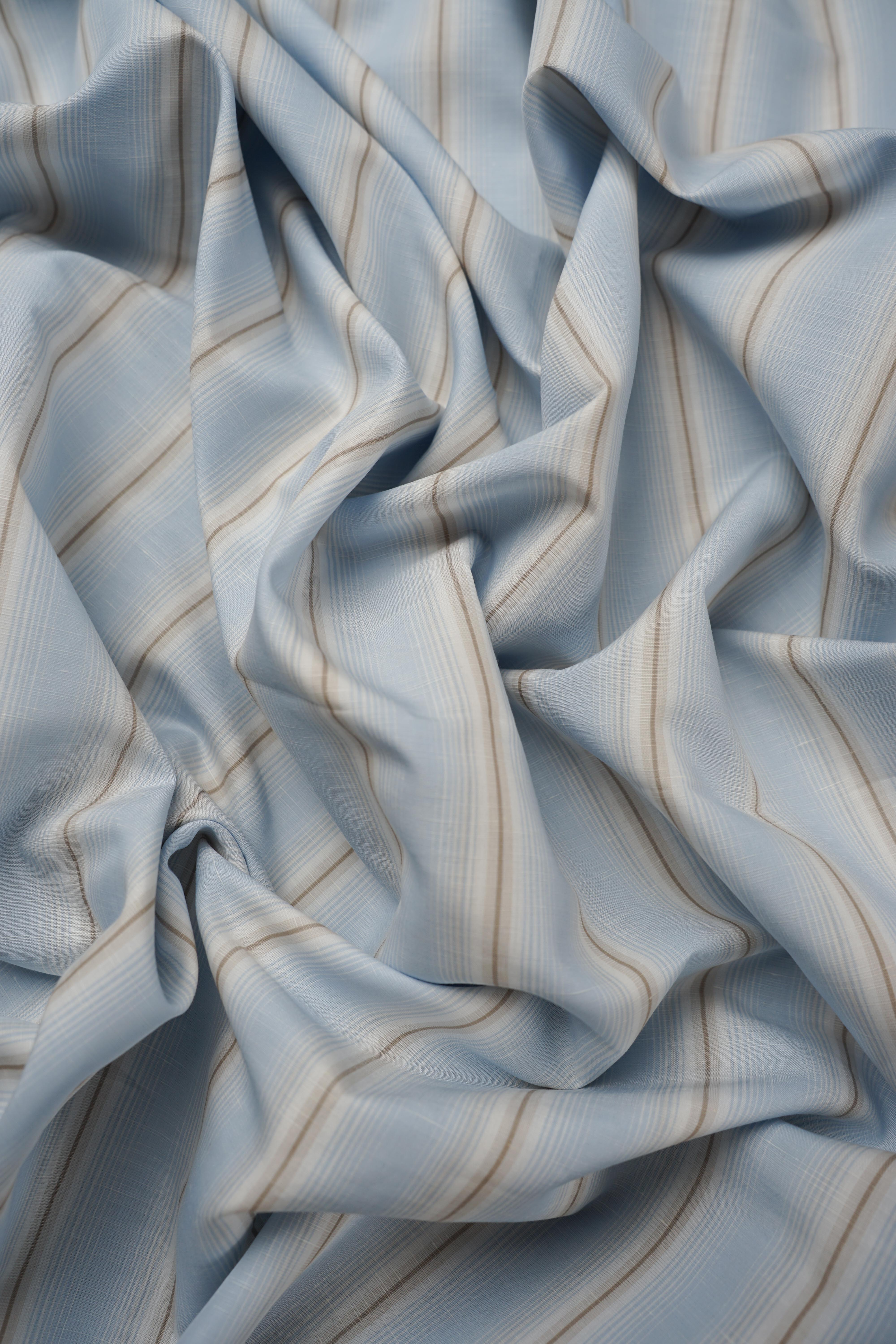 Deadstock - Shirt Fabric - Cotton - Linen - Stripe - Blue - DS194 - Image 2