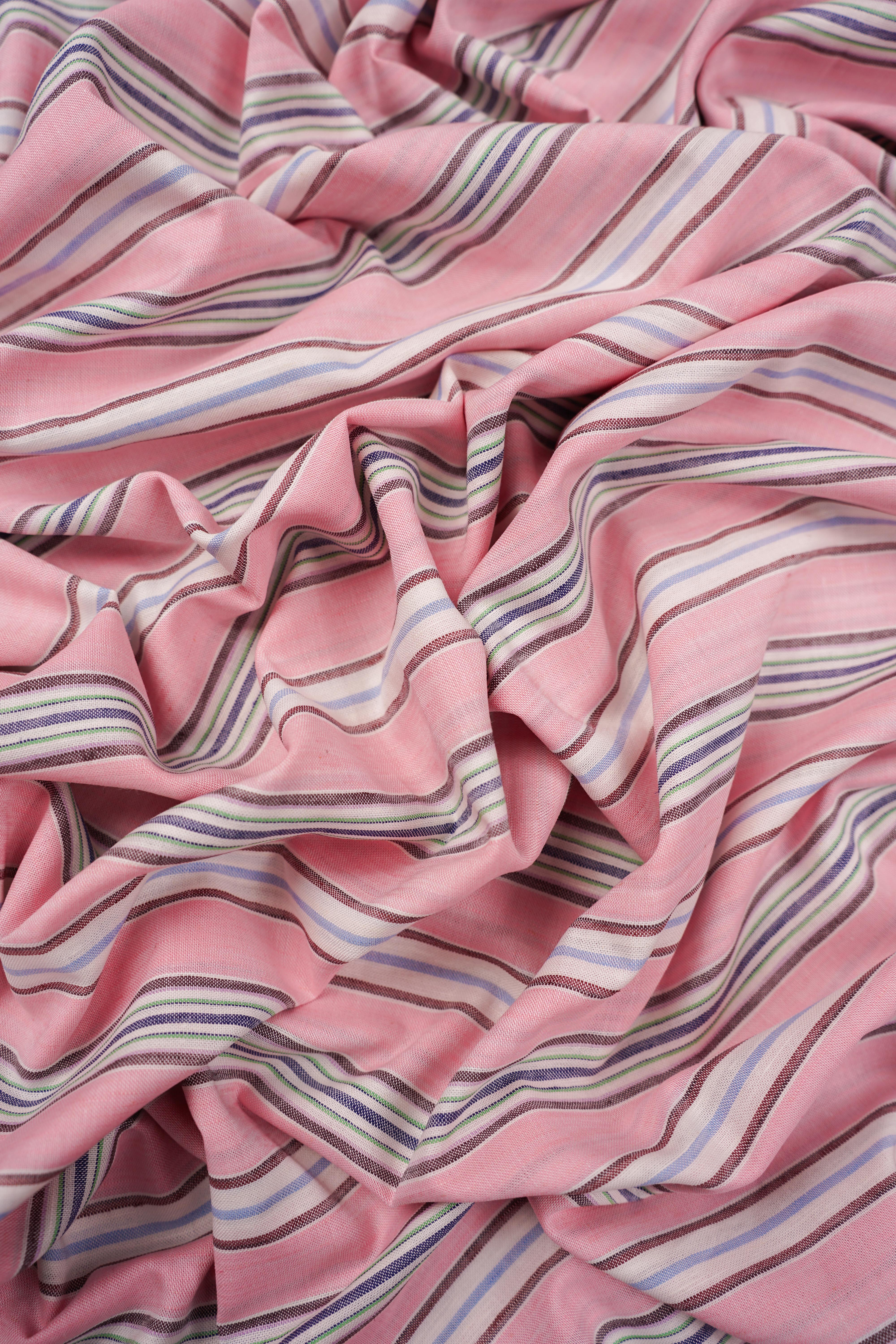 Deadstock - Shirt Fabric - Cotton - Linen - Stripe - Pink, Blue - DS171 - Image 2