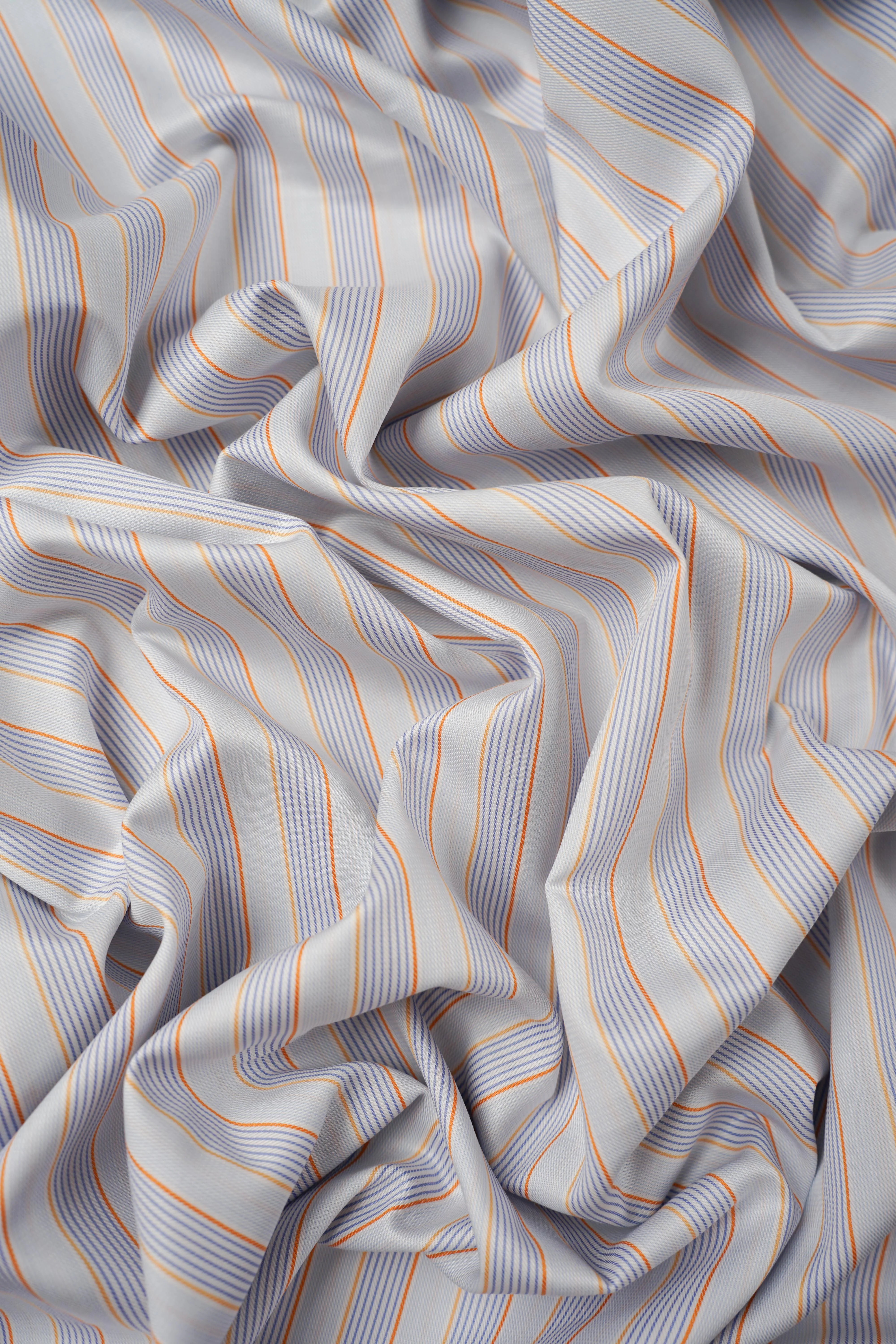 Deadstock - Shirt Fabric - Cotton - Stripe - Blue, Orange - DS214 - Image 2