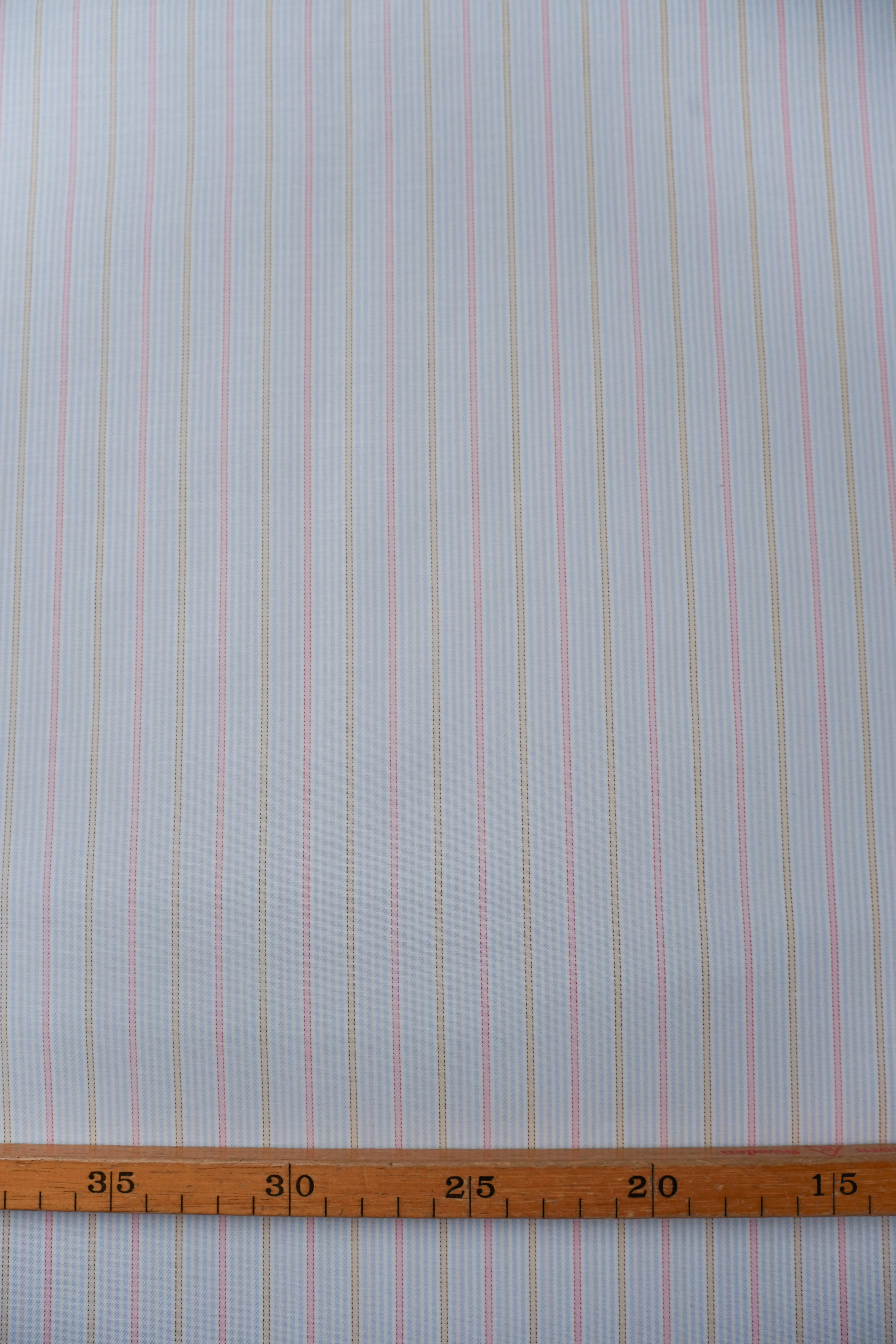 Deadstock - Shirt Fabric - Cotton - Stripe - Blue, Pink, Beige - DS195 - Image 3