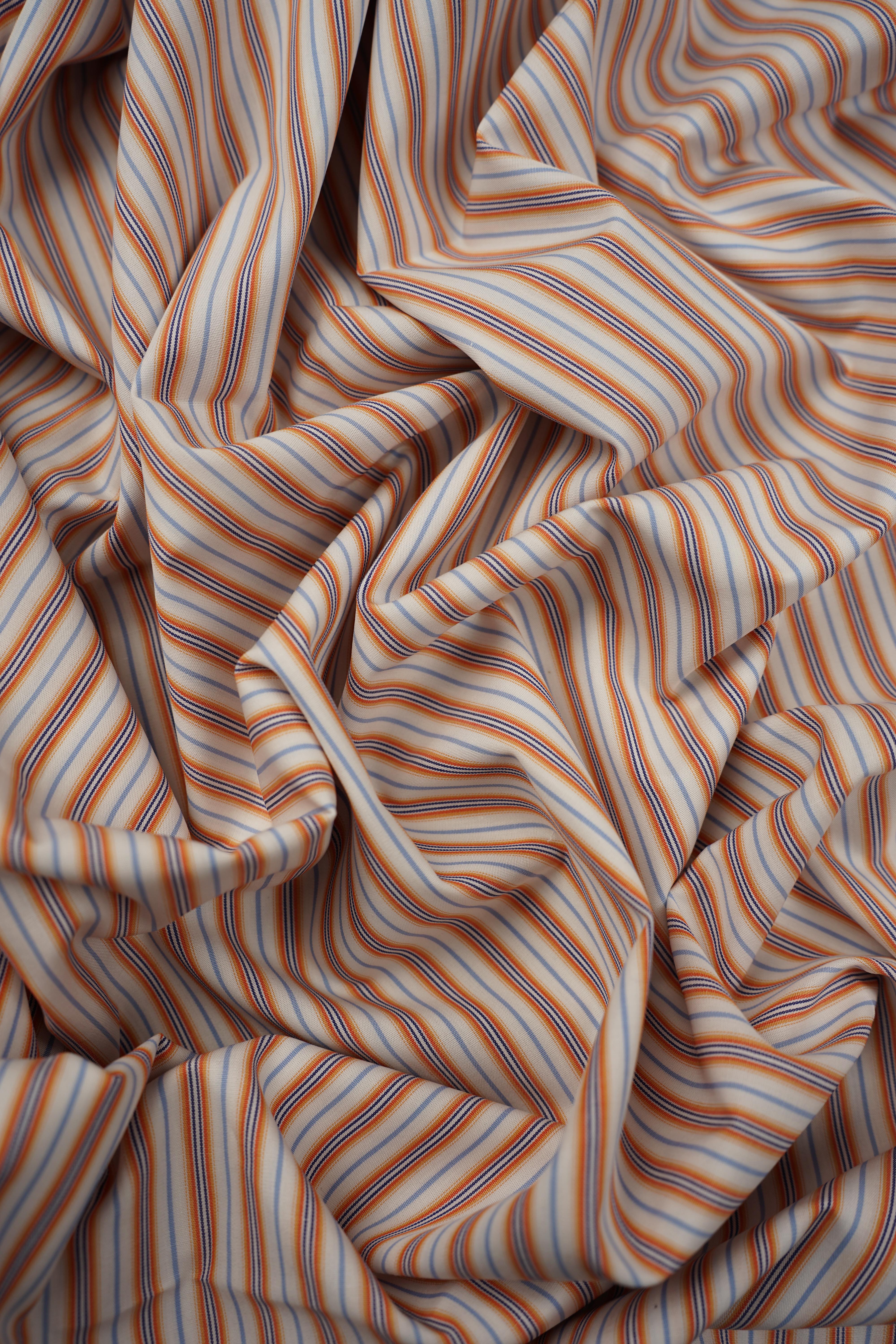 Deadstock - Shirt Fabric - Cotton - Stripe - Orange, Blue - DS186 - Image 2