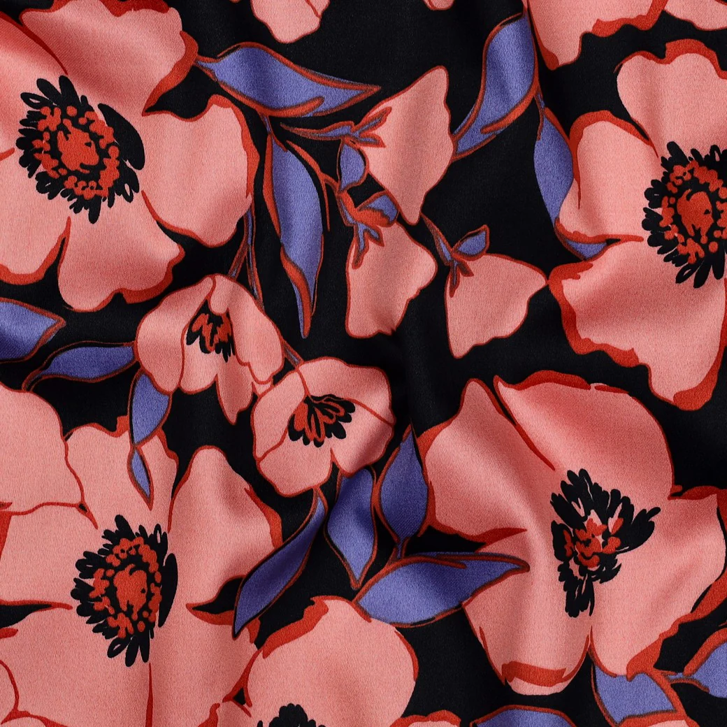 Flowers - Patterned - Satin - Flowers - Navy Blue - 06.004 - Image 2