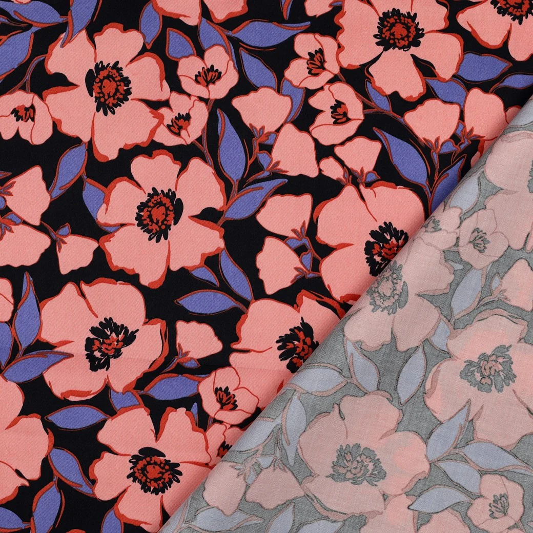 Flowers - Patterned - Satin - Flowers - Navy Blue - 06.004 - Image 4