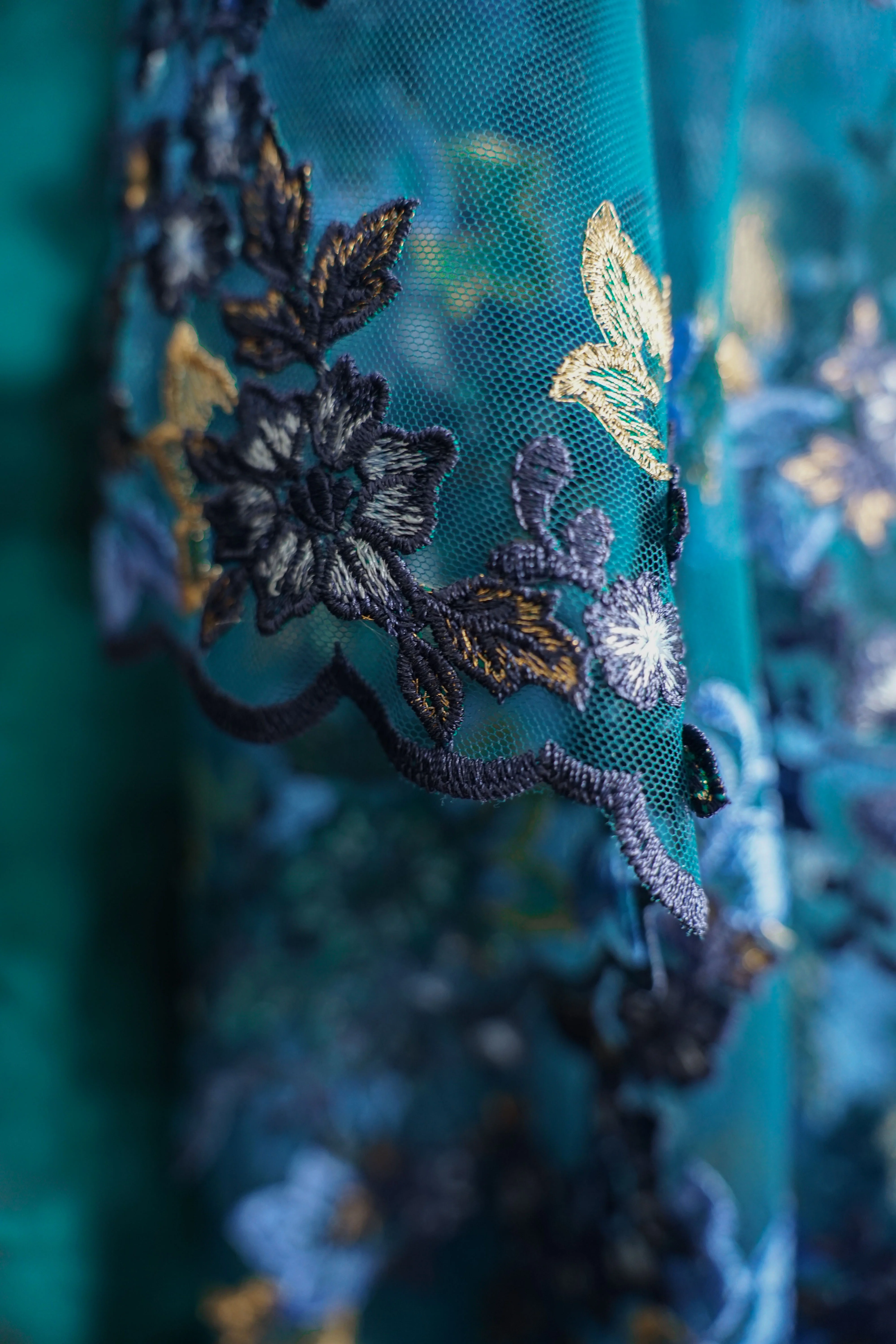 Italian - Embroidery - Exclusive - Tulle - Serene meadow - Blue - Image 7