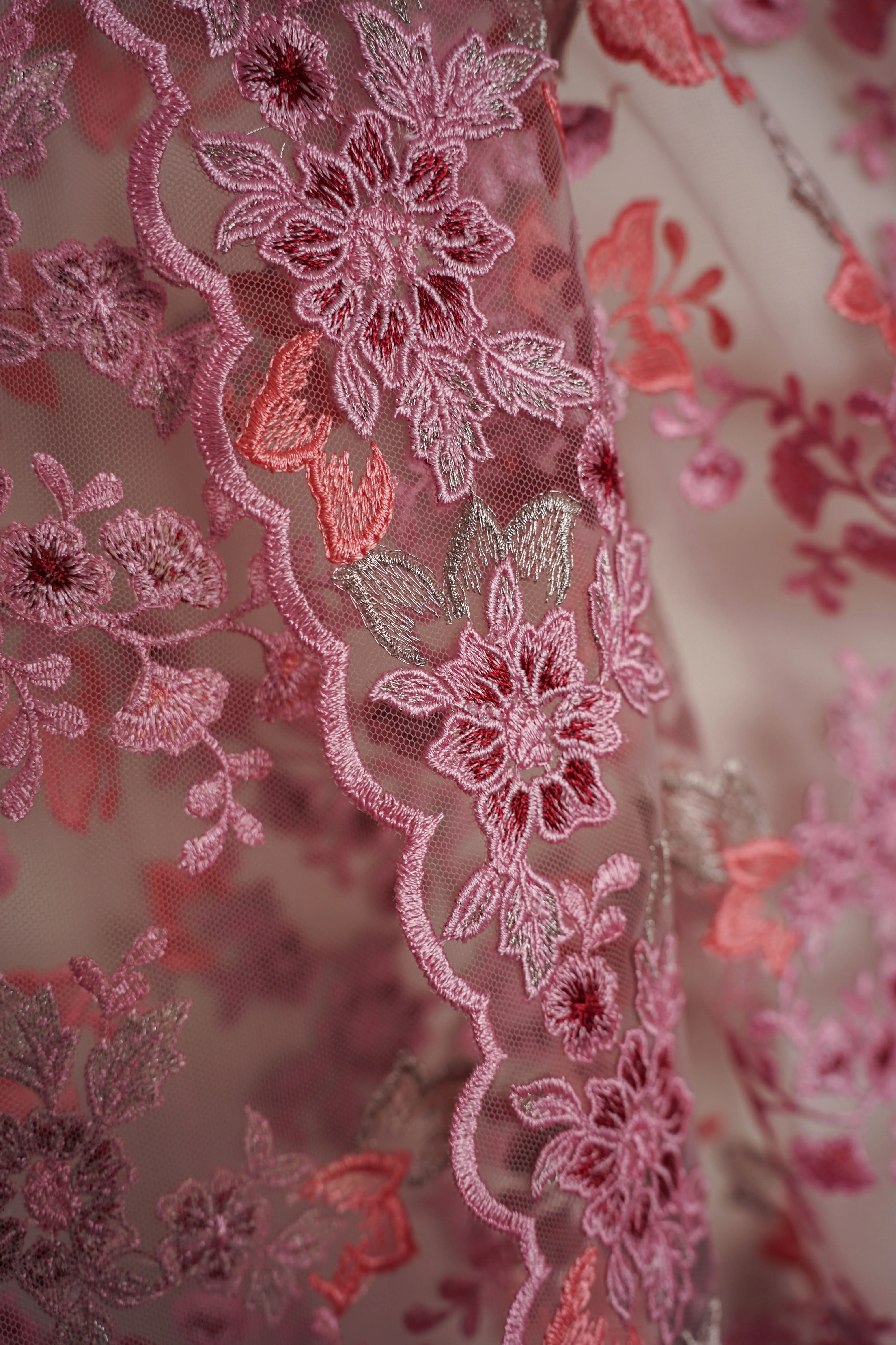 Italian - Embroidery - Exclusive - Tulle - Serene meadow - Pink - Image 10