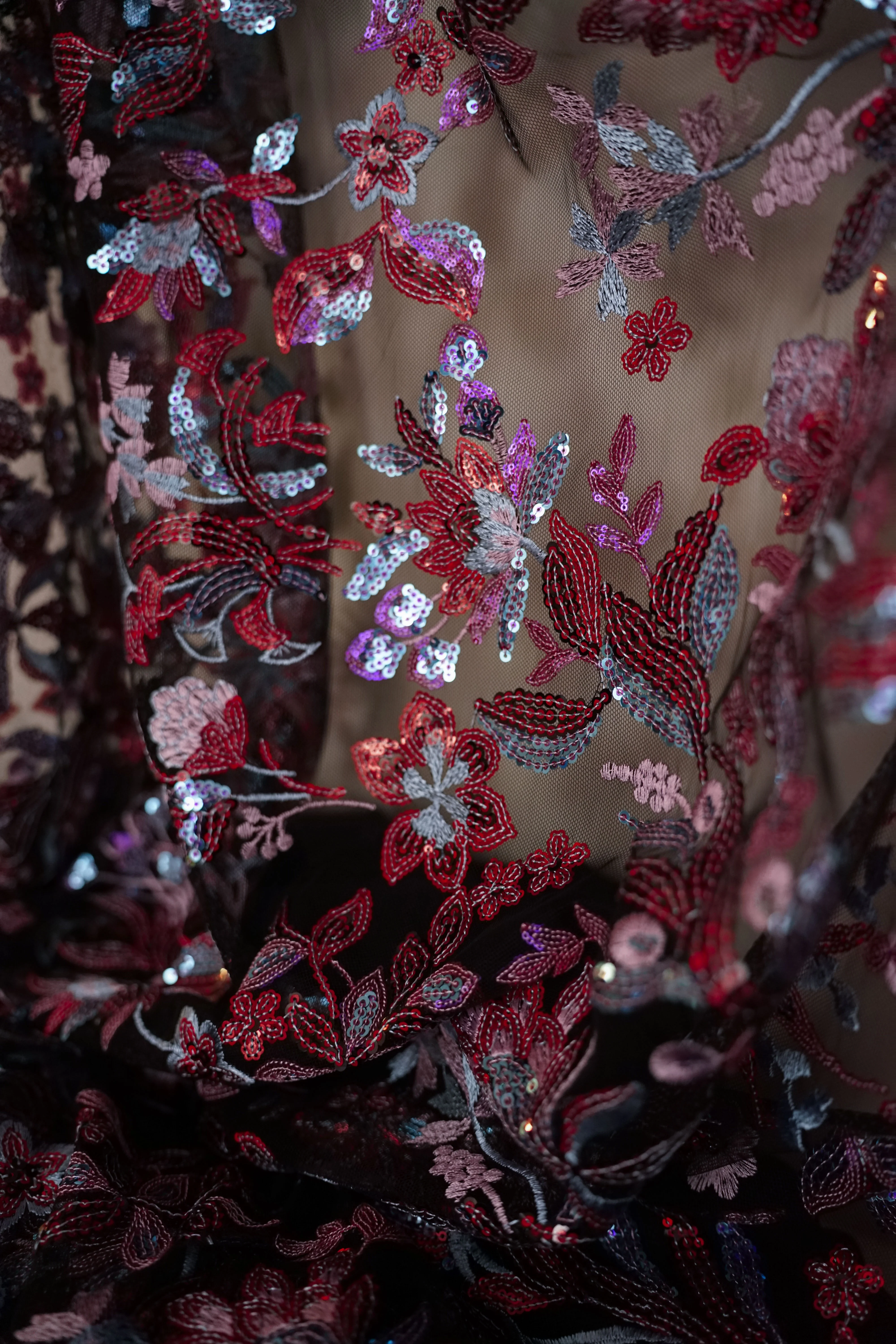 Italian - Exclusive - Embroidered - Tulle - Sequins - Night garden - Image 5