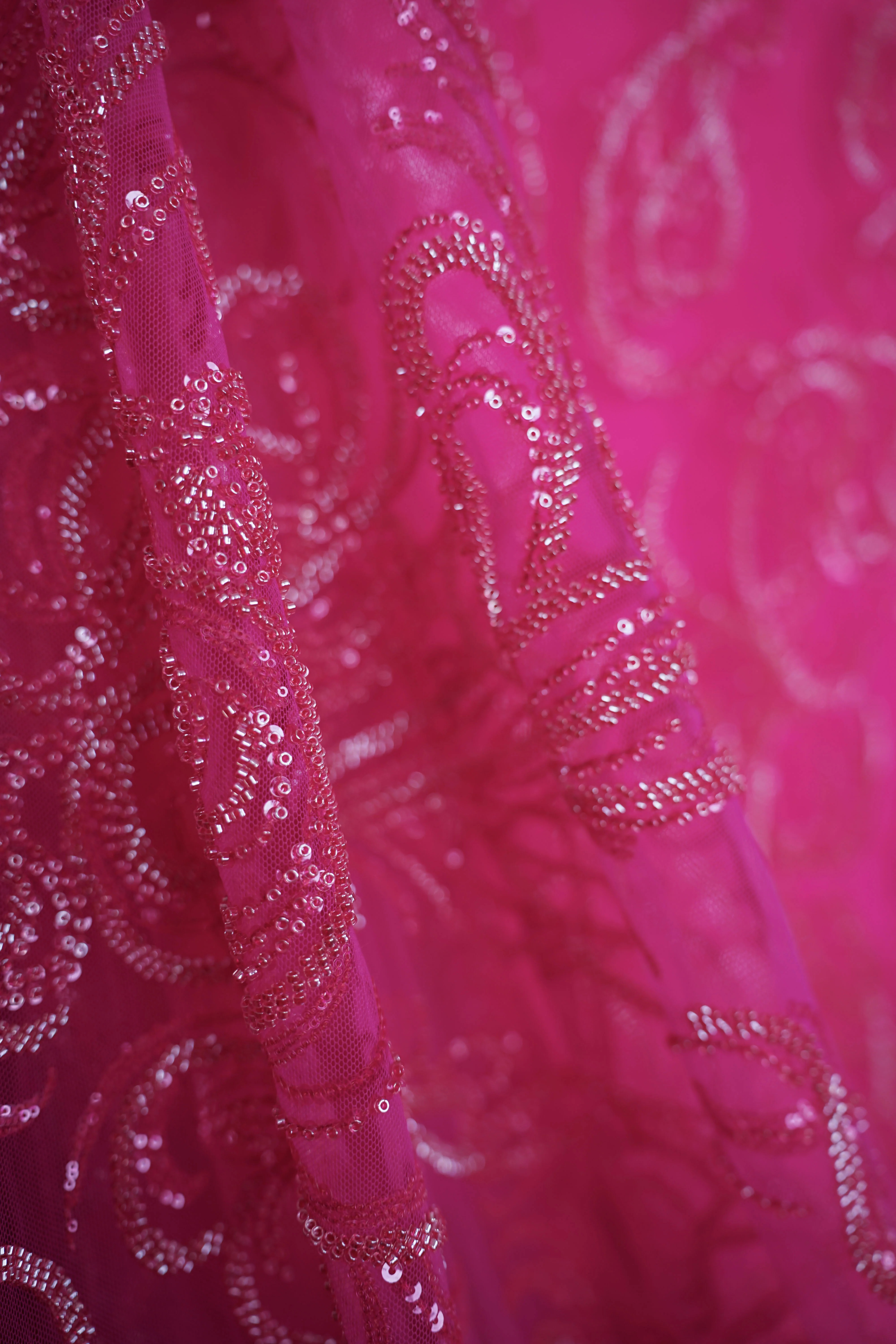 Italian - Exclusive - Pearl embroidery - Tulle - Diamond rain - Magenta - Image 3