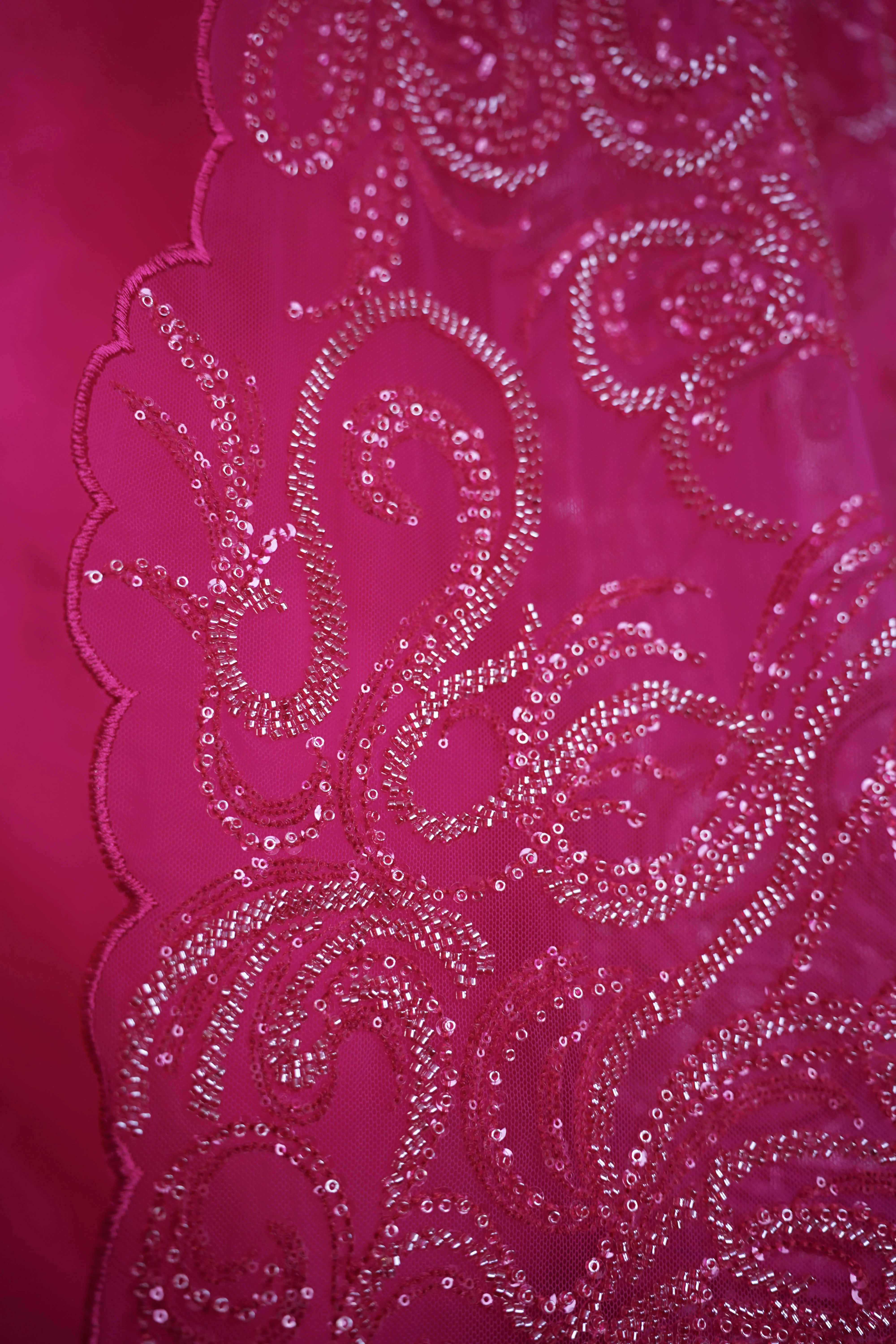 Italian - Exclusive - Pearl embroidery - Tulle - Diamond rain - Magenta - Image 7