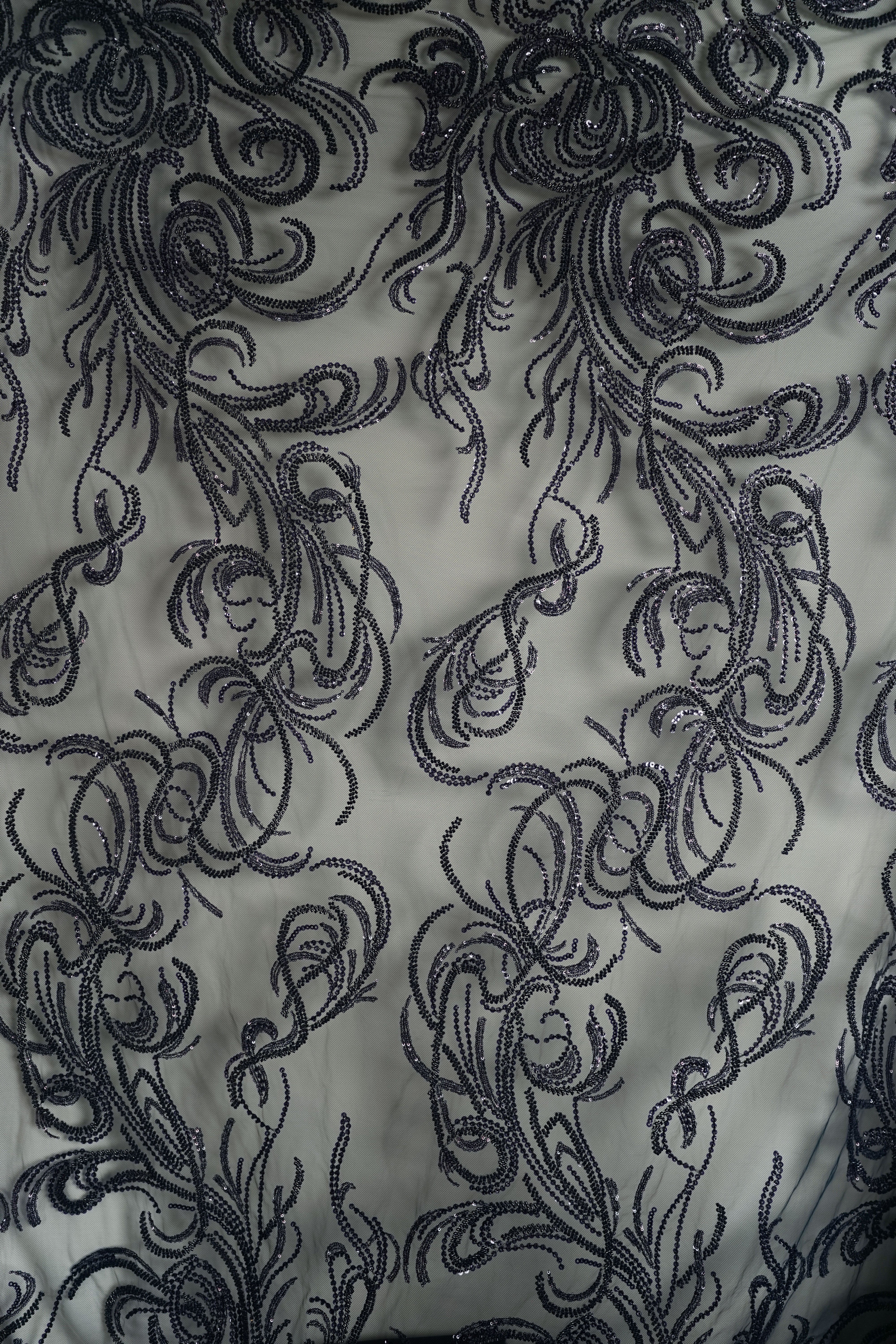 Italian - Exclusive - Pearl embroidery - Tulle - Diamond rain - Midnight blue - Image 10