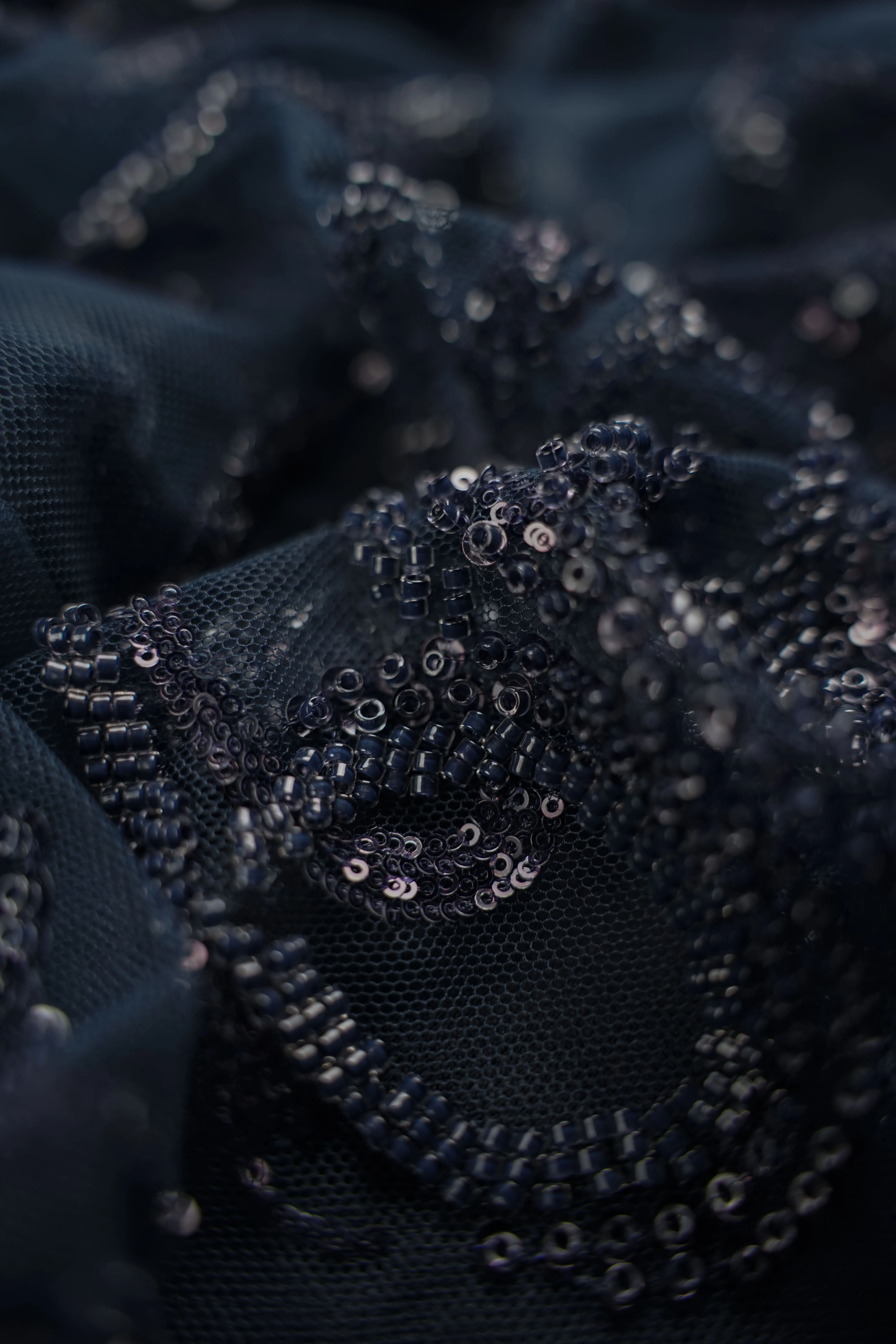 Italian - Exclusive - Pearl embroidery - Tulle - Diamond rain - Midnight blue - Image 7