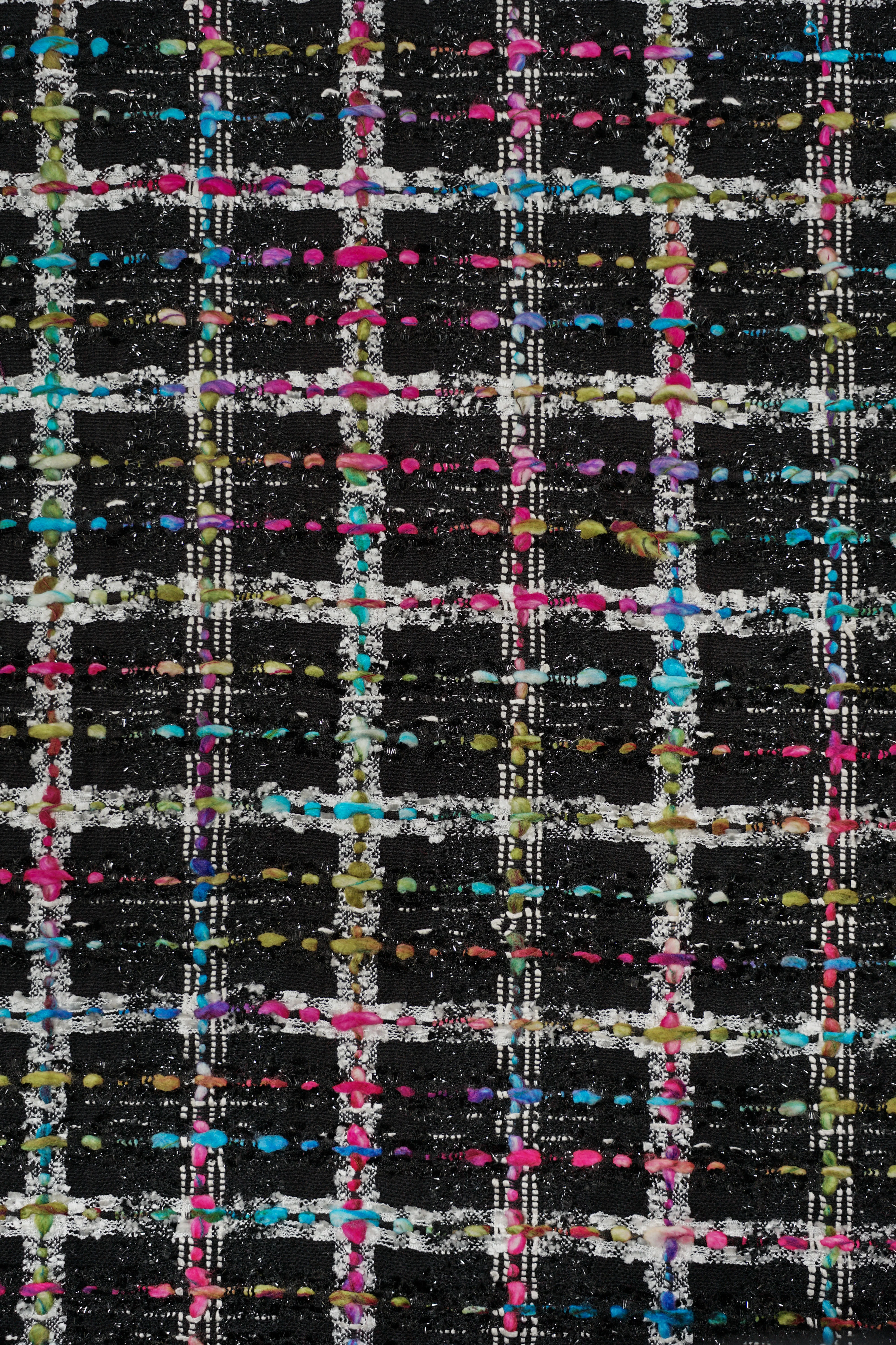 Italian Jacket Fabric - "Chanel Look" - Wool, Viscose, Lurex - Black, Multicolor - Unica - Image 7