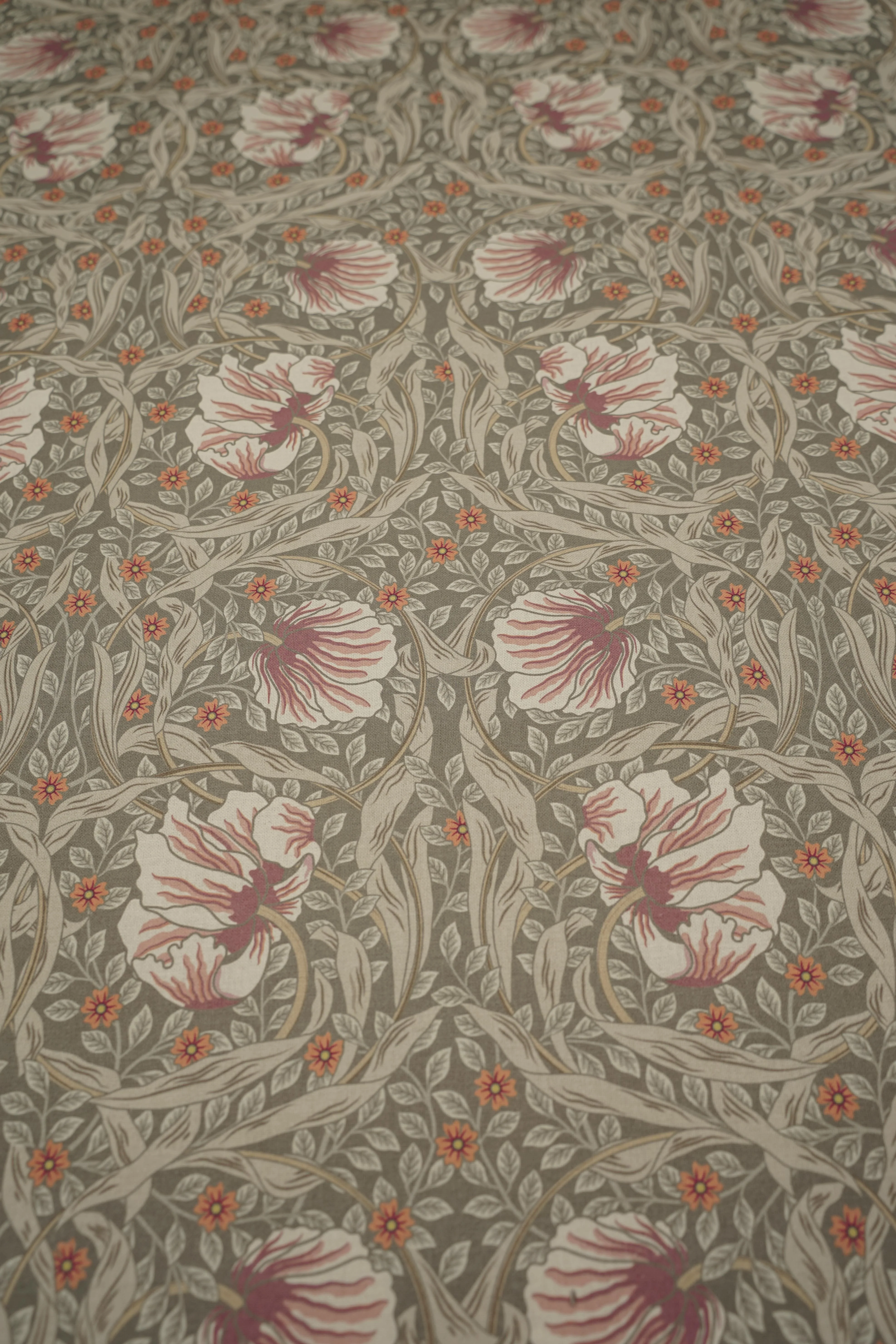 Jugend Pattern Upholstery Fabric Curtain Fabric - Cotton - Floral Entrapment - Mauve - Image 3