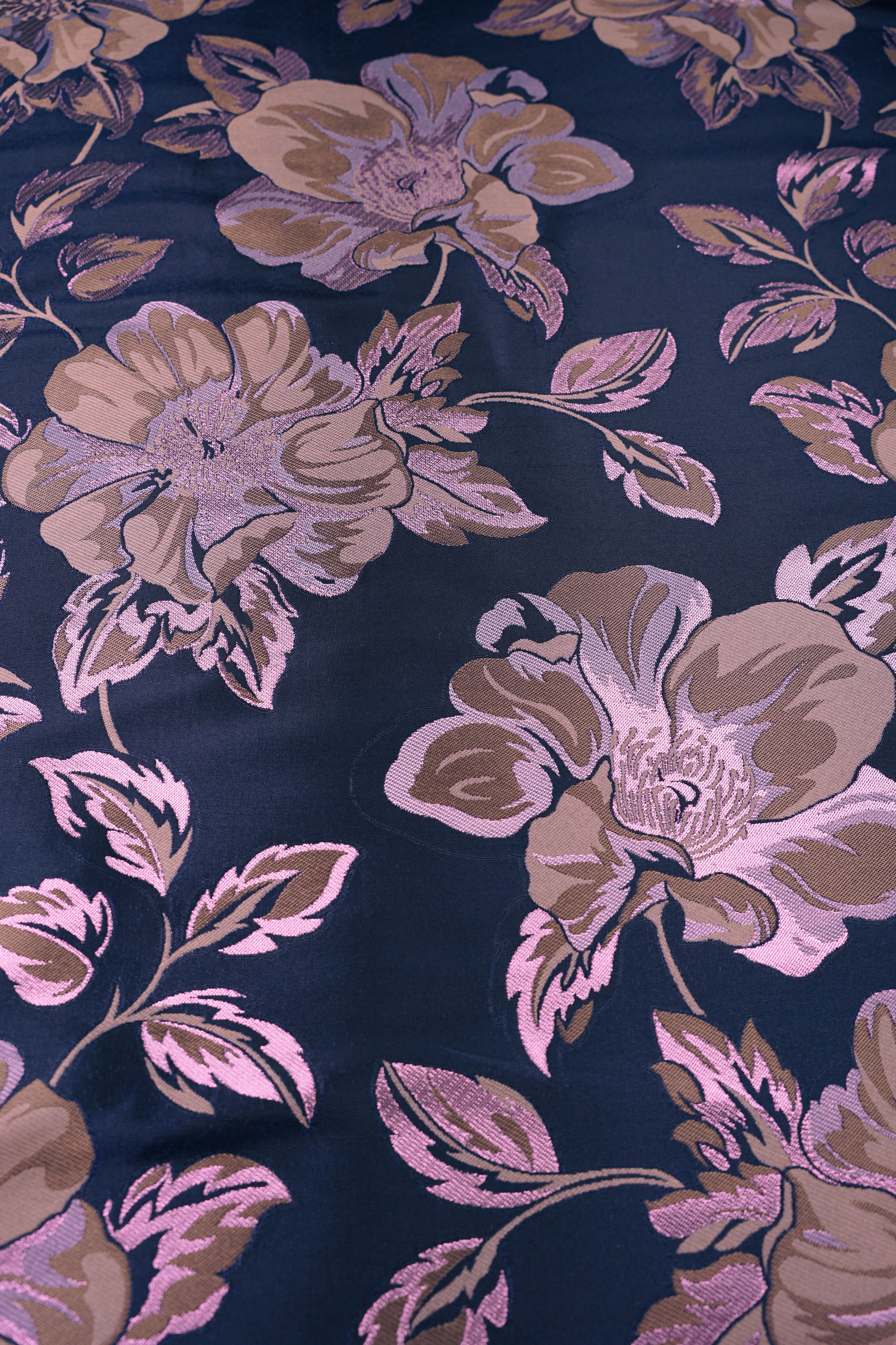 Metallic Brocade - Party Fabric - Pink, Navy Blue - Image 5