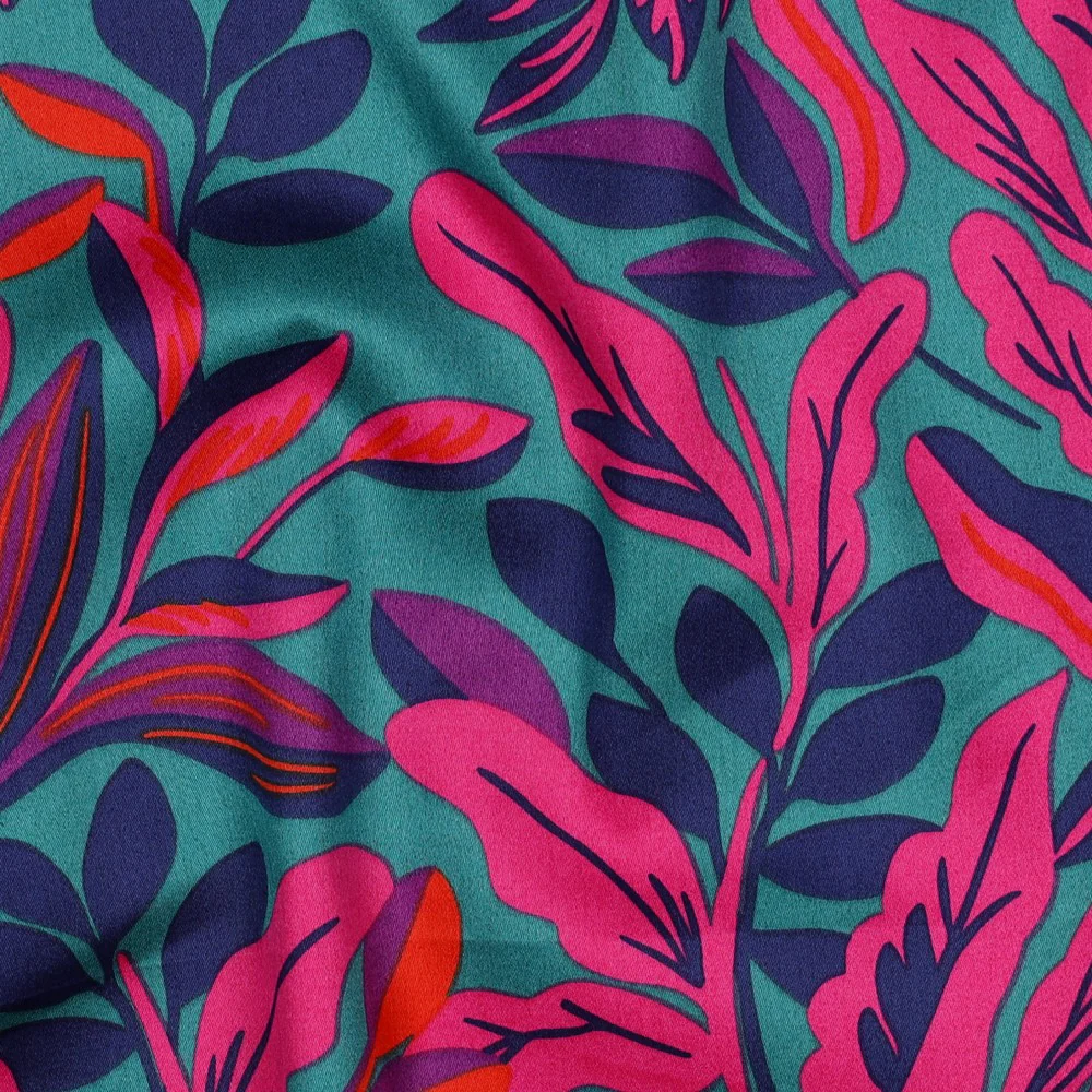 Nerida Hansen - Cotton Satin - Lush Leaves - Cotton - Petrol