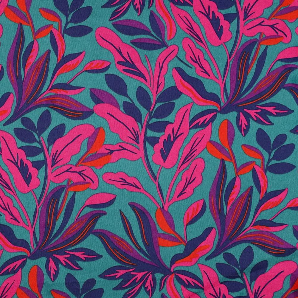 Nerida Hansen - Cotton Satin - Lush Leaves - Cotton - Petrol - Image 4
