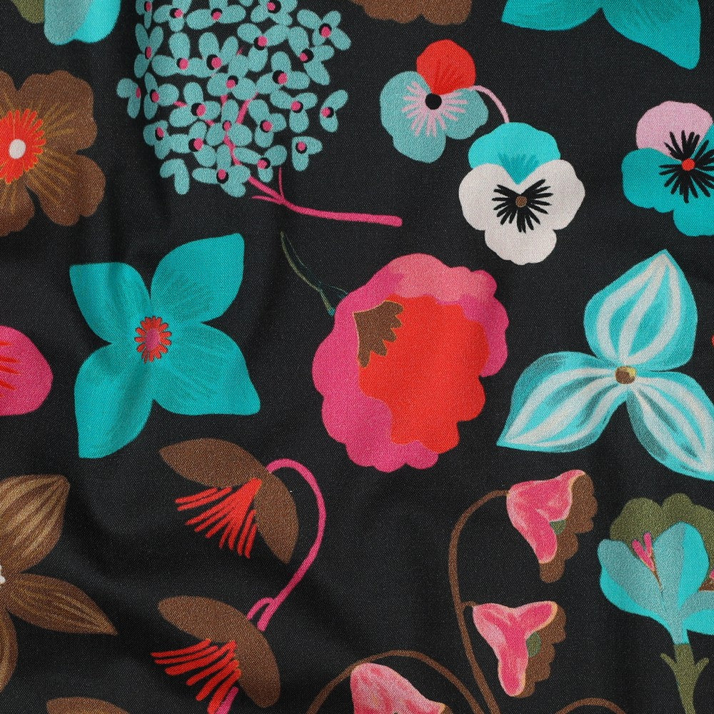 Nerida Hansen - Fine Poplin - Meadow Flower - Cotton - Jet Black - Image 2