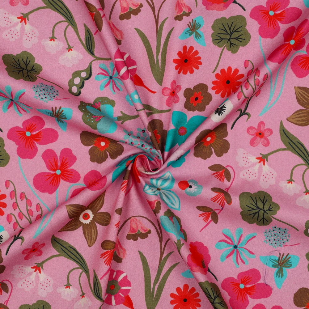 Nerida Hansen - Fine Poplin - Meadow Flower - Cotton - Light Pink - Image 3