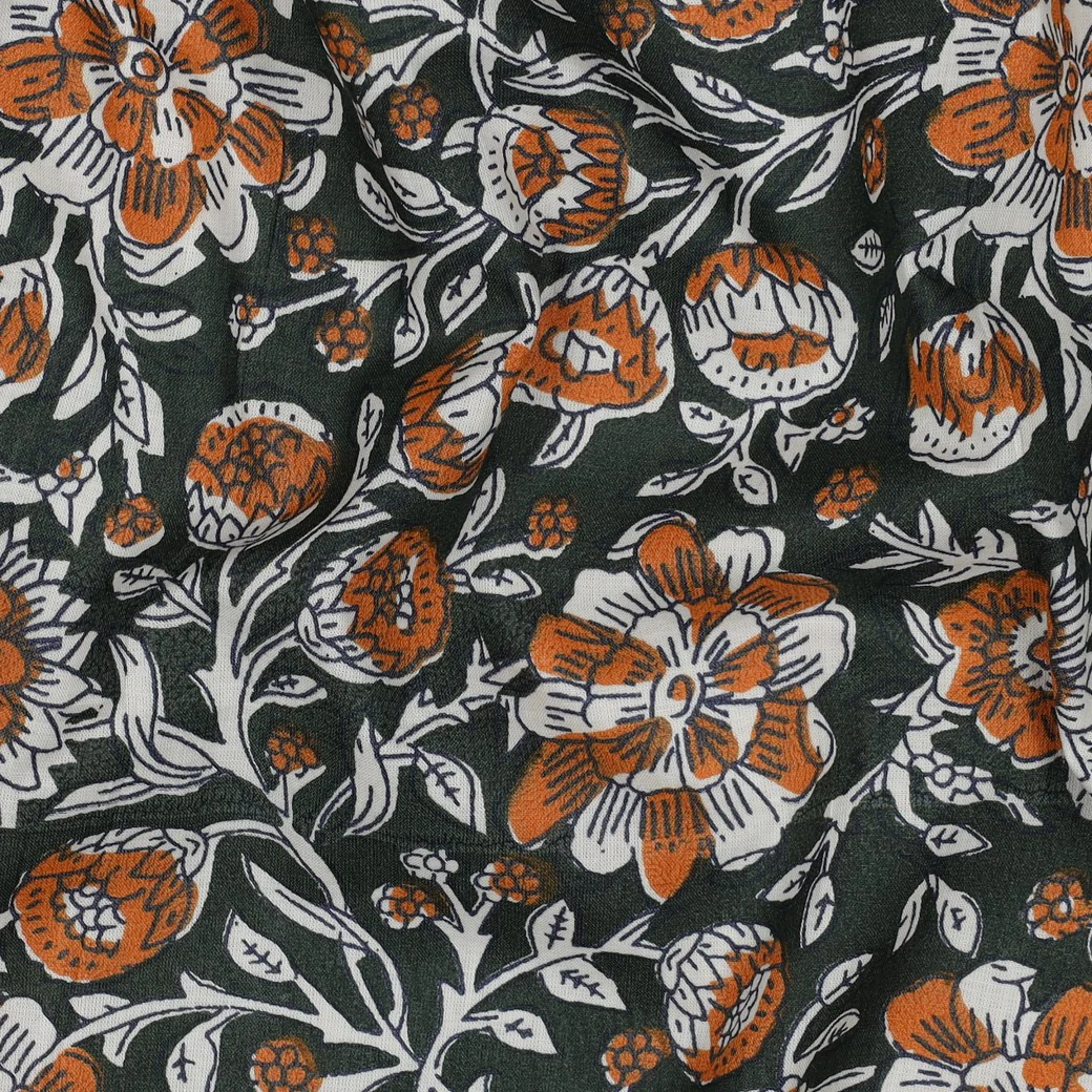 Patterned - Cotton - Block print - Flowers - Green - 12.005 - Image 4