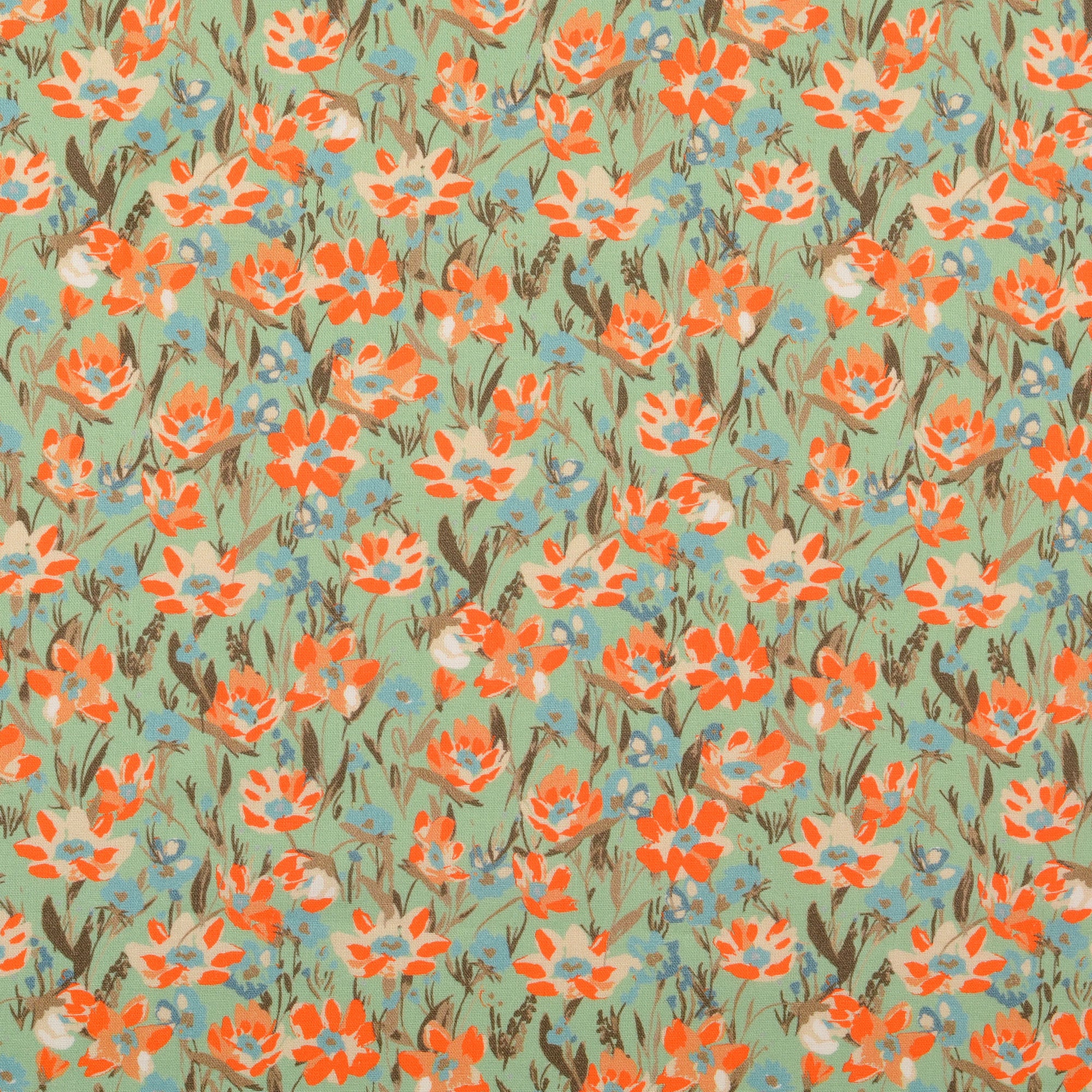 Patterned - Cotton - Poplin - Flowers - Mint - 0011