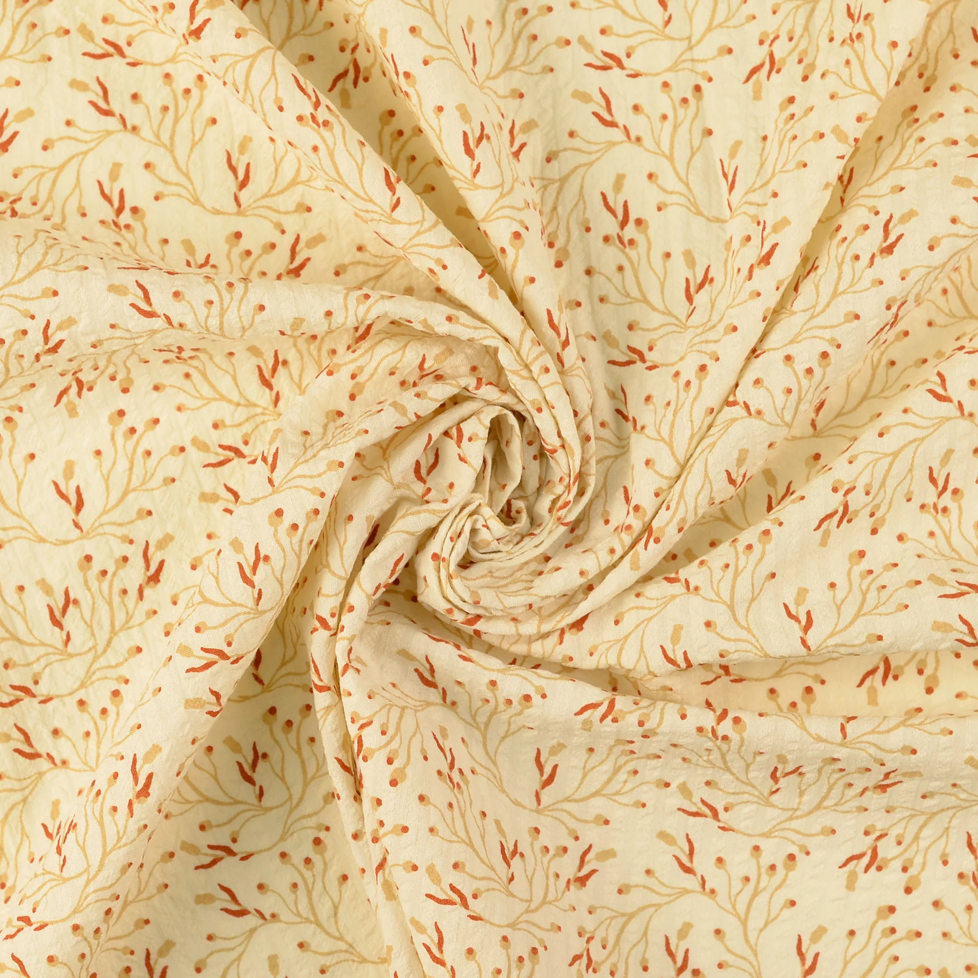Patterned - Cotton - Seersucker - Flowers - Beige - 0018