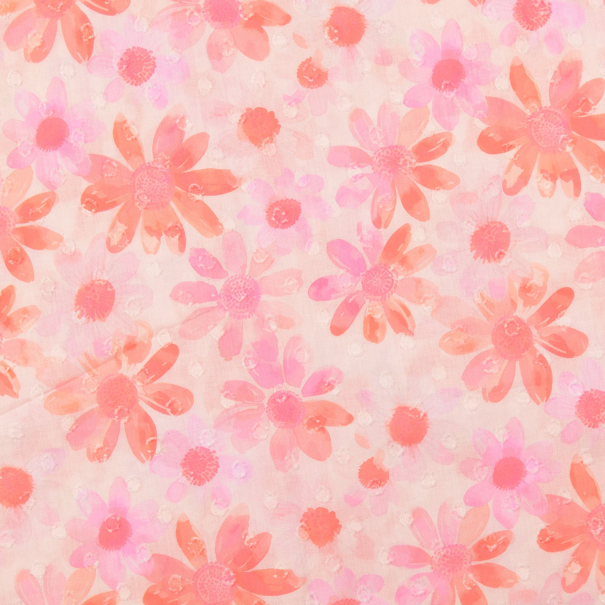 Patterned - Cotton - Textured dots - Flowers - Pink