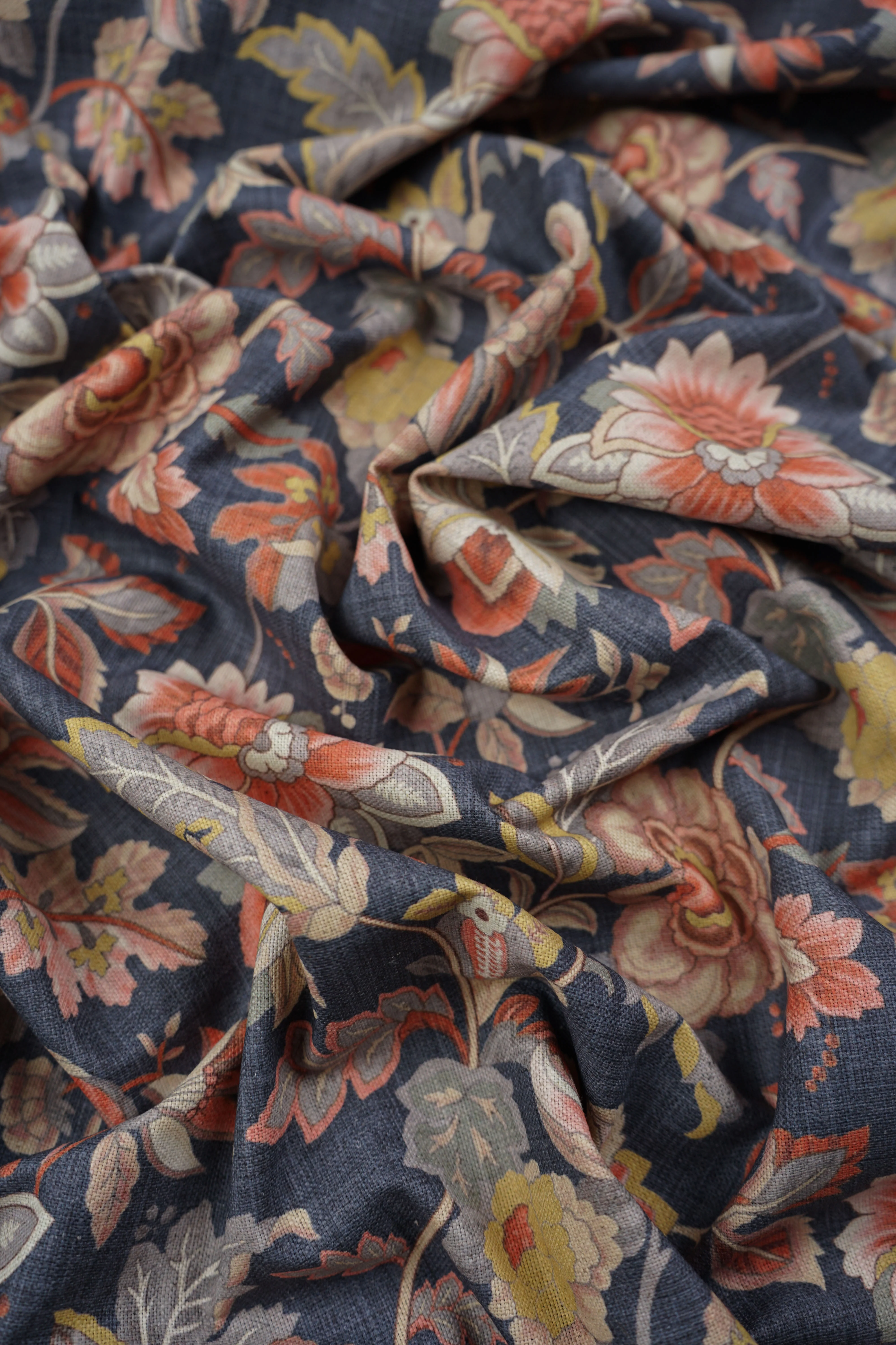 Patterned - Curtain fabric - Cotton - Linen - Flower - Denim - Montea deep - Image 4