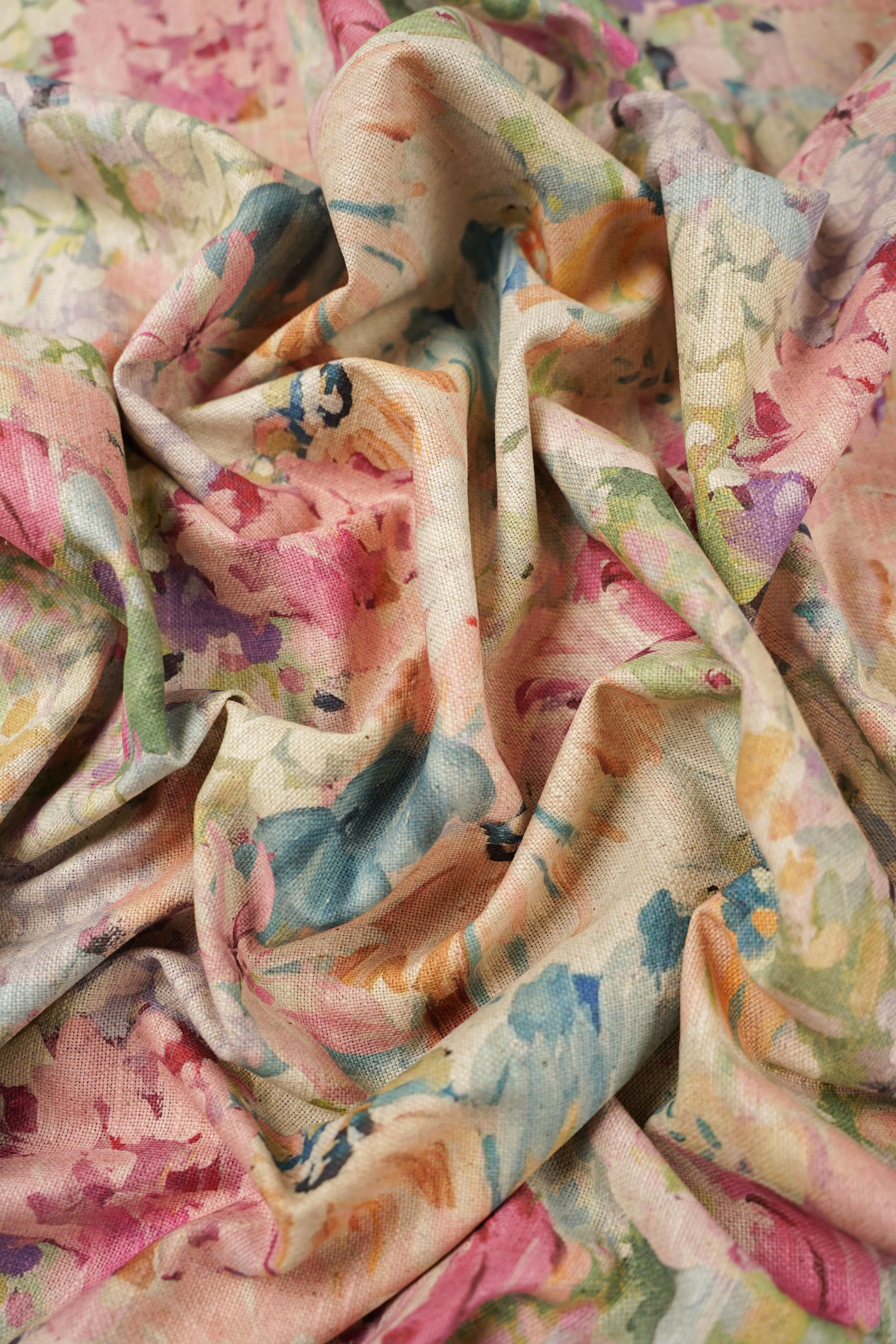 Patterned - Curtain fabric - Furnishing - Cotton/Linen - Floral oil painting - Pink - Image 2