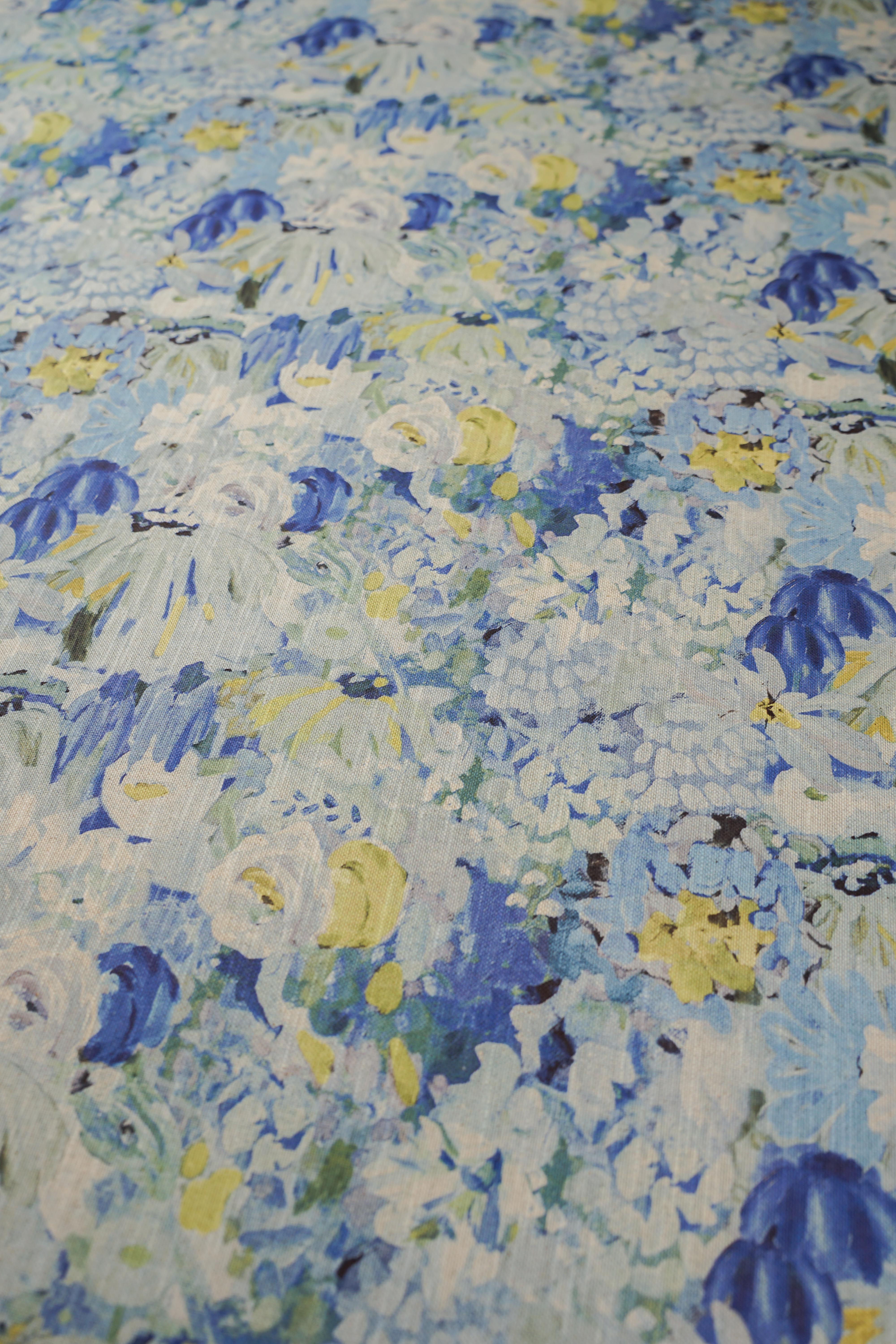 Patterned - Curtain fabric - Interior - Cotton/Linen - Floral oil painting - Blue - Image 2