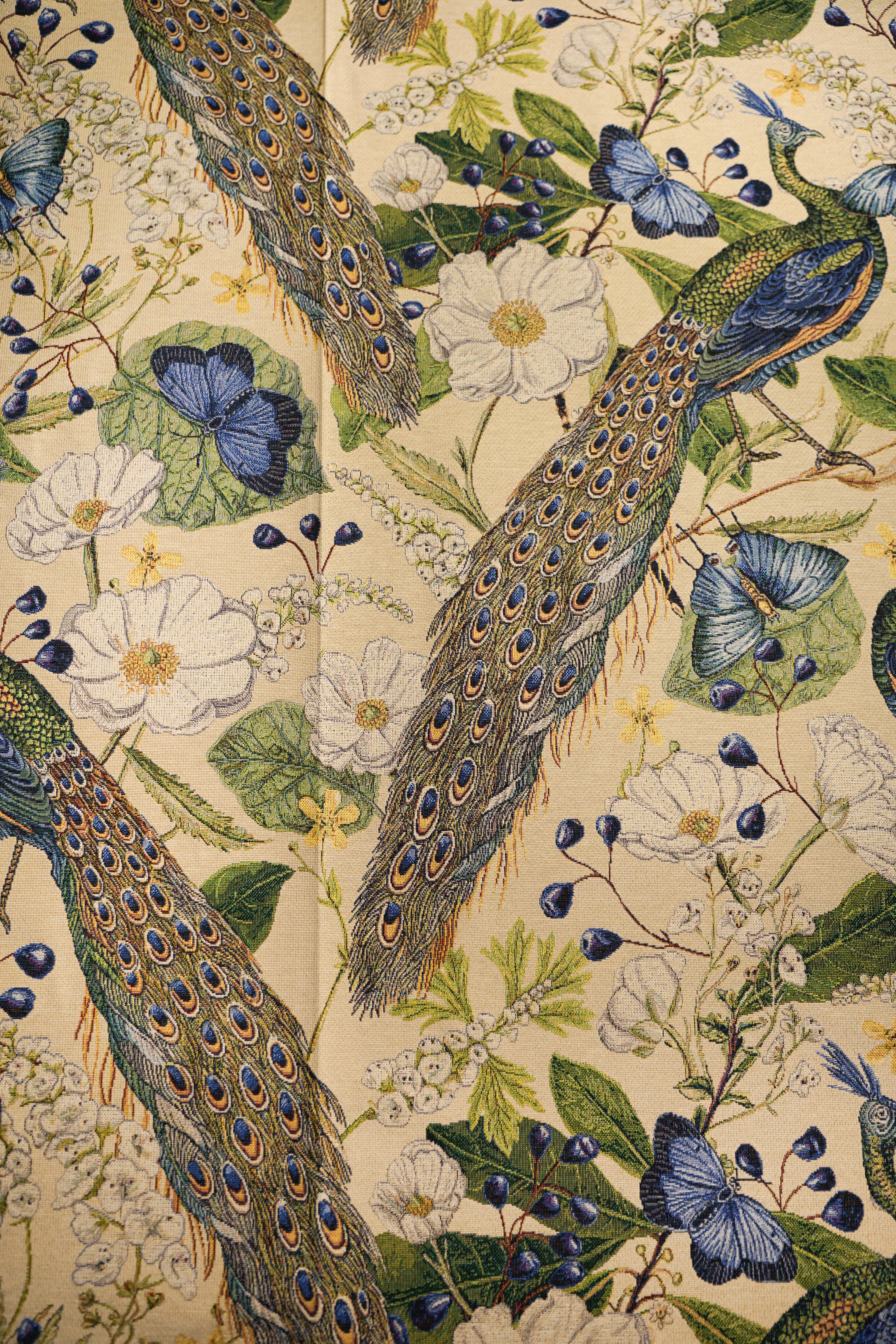 Patterned - Interior - Tapestry - Cotton - Polyester - Peacocks - Beige - 522 - Image 4