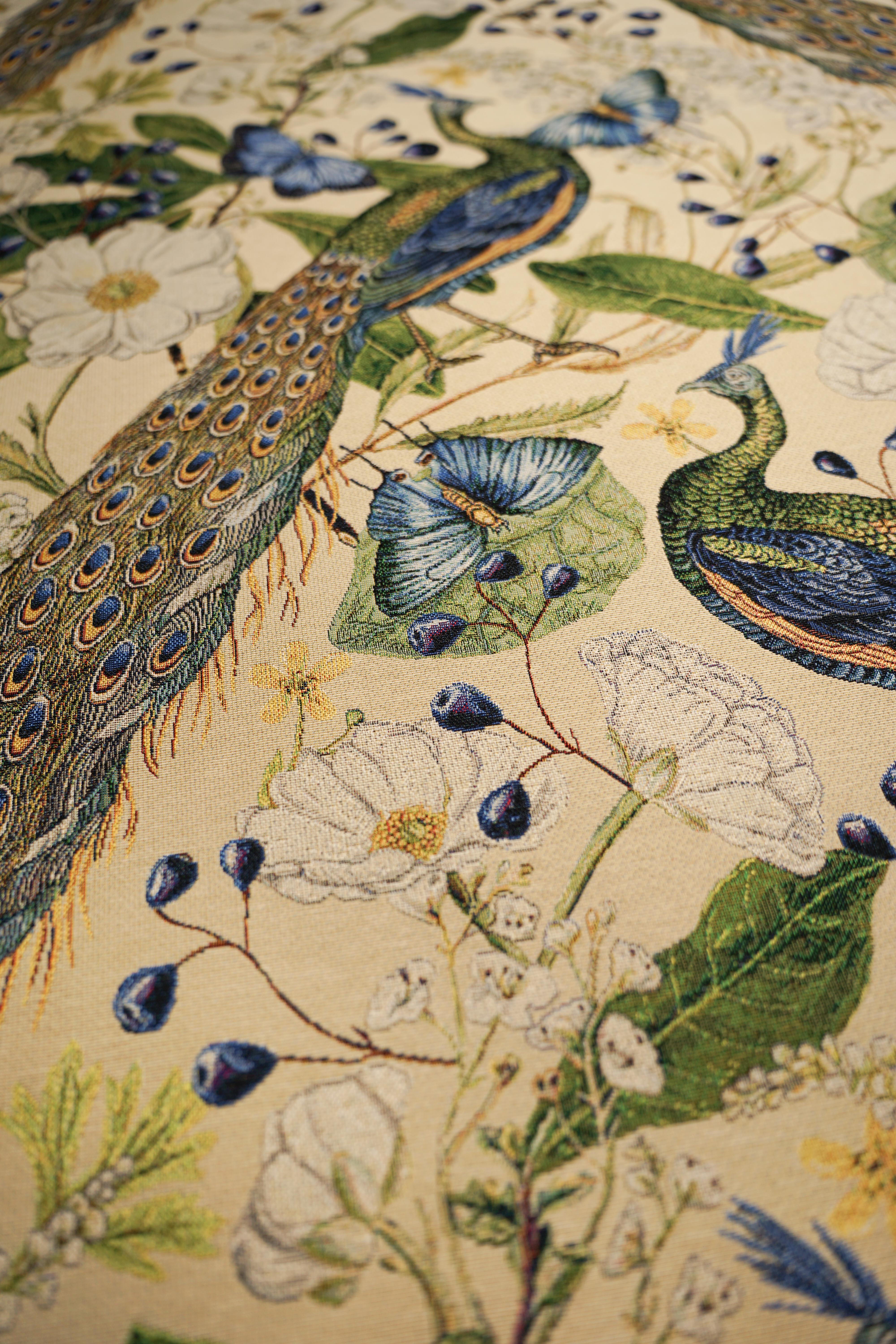 Patterned - Interior - Tapestry - Cotton - Polyester - Peacocks - Beige - 522 - Image 5