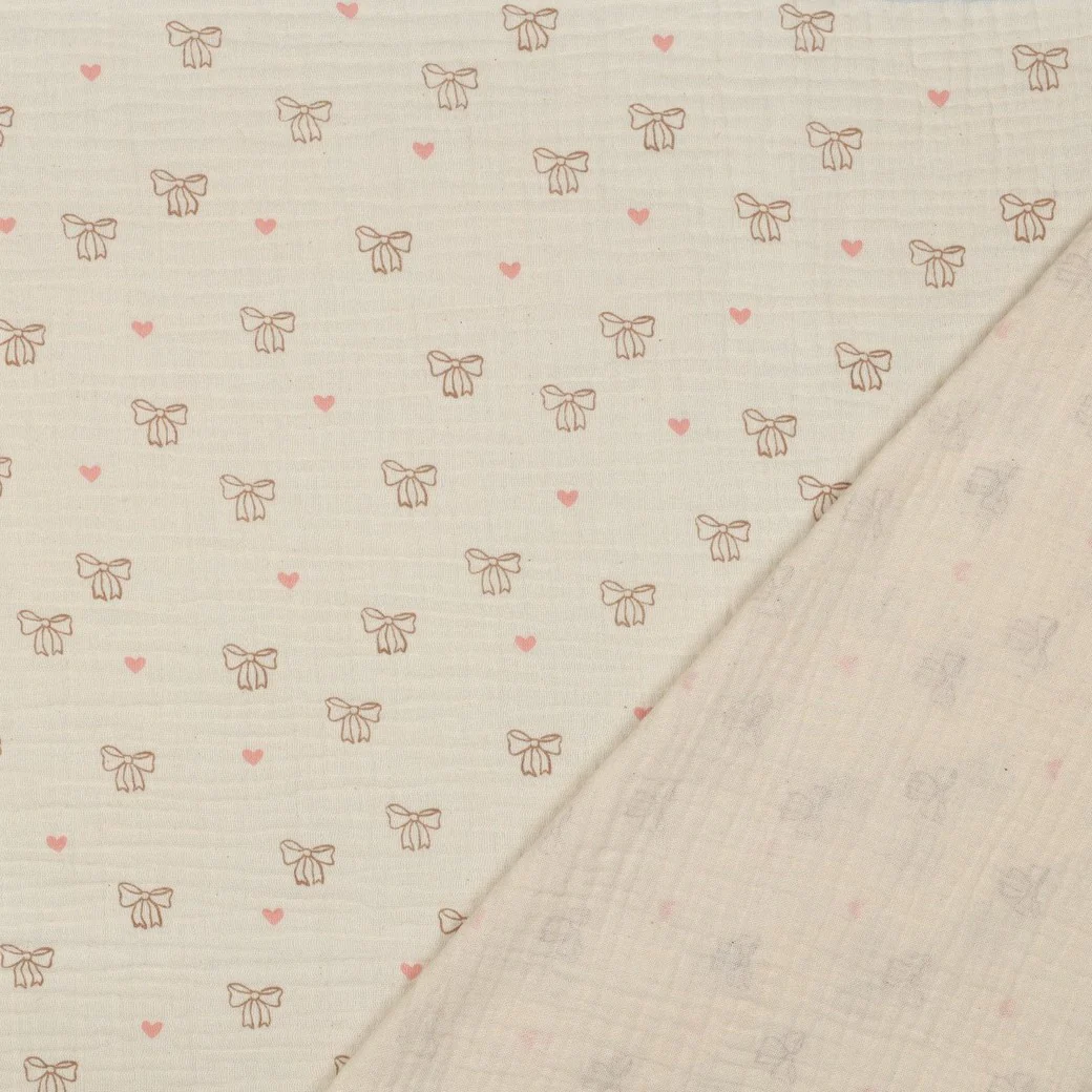 Patterned muslin - Cotton - Double gauze - Bows - Natural - 52.001 - Image 3