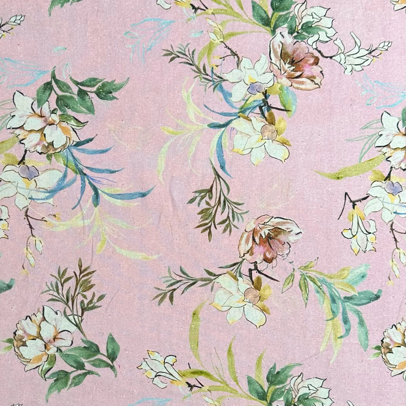 Patterned Raw Silk Pink Flora