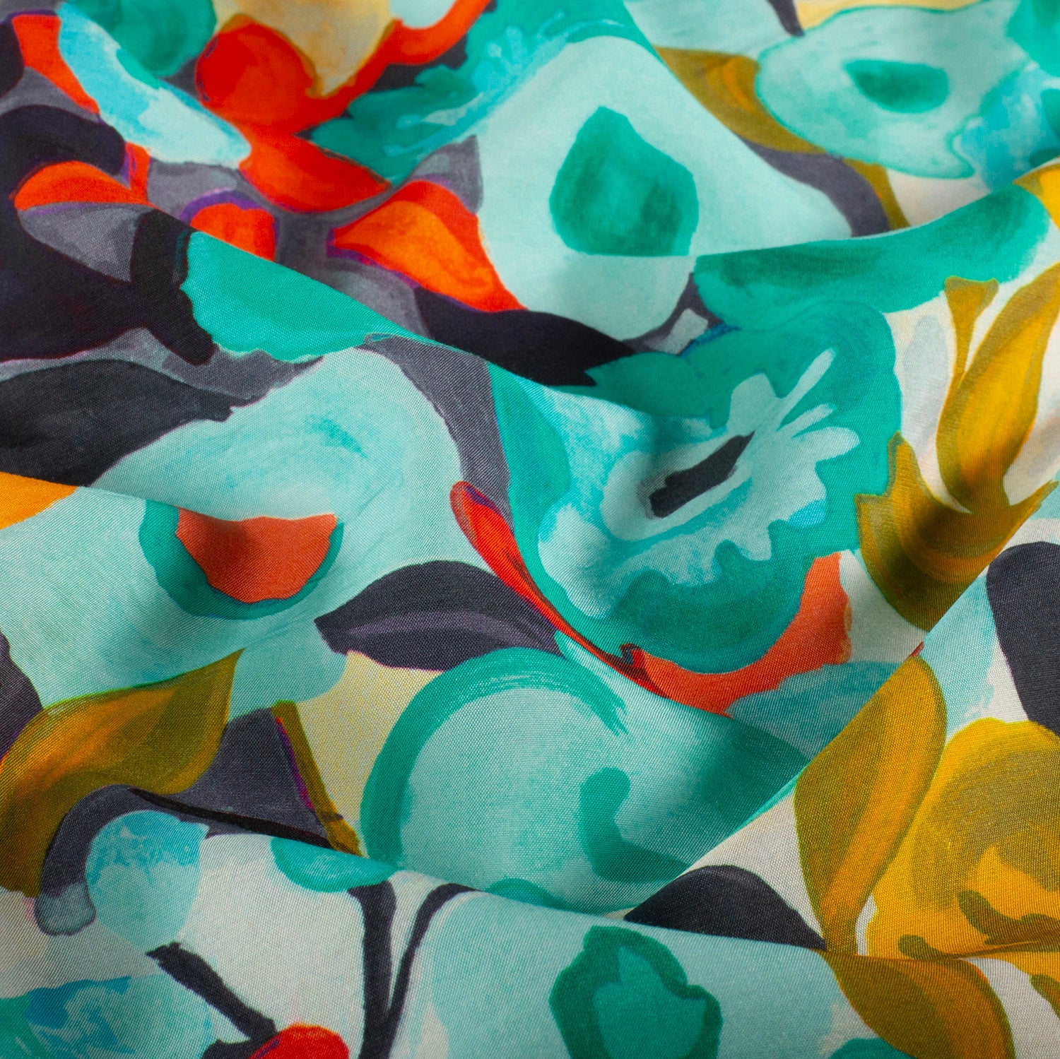 Patterned - Viscose - Flowers - Abstract - Turquoise - 021 - Image 2