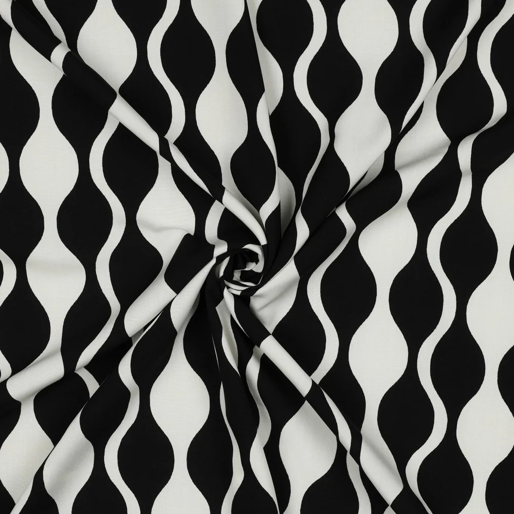 Patterned Viscose - Lenzing Ecovero - Abstract - Black, White - Image 3