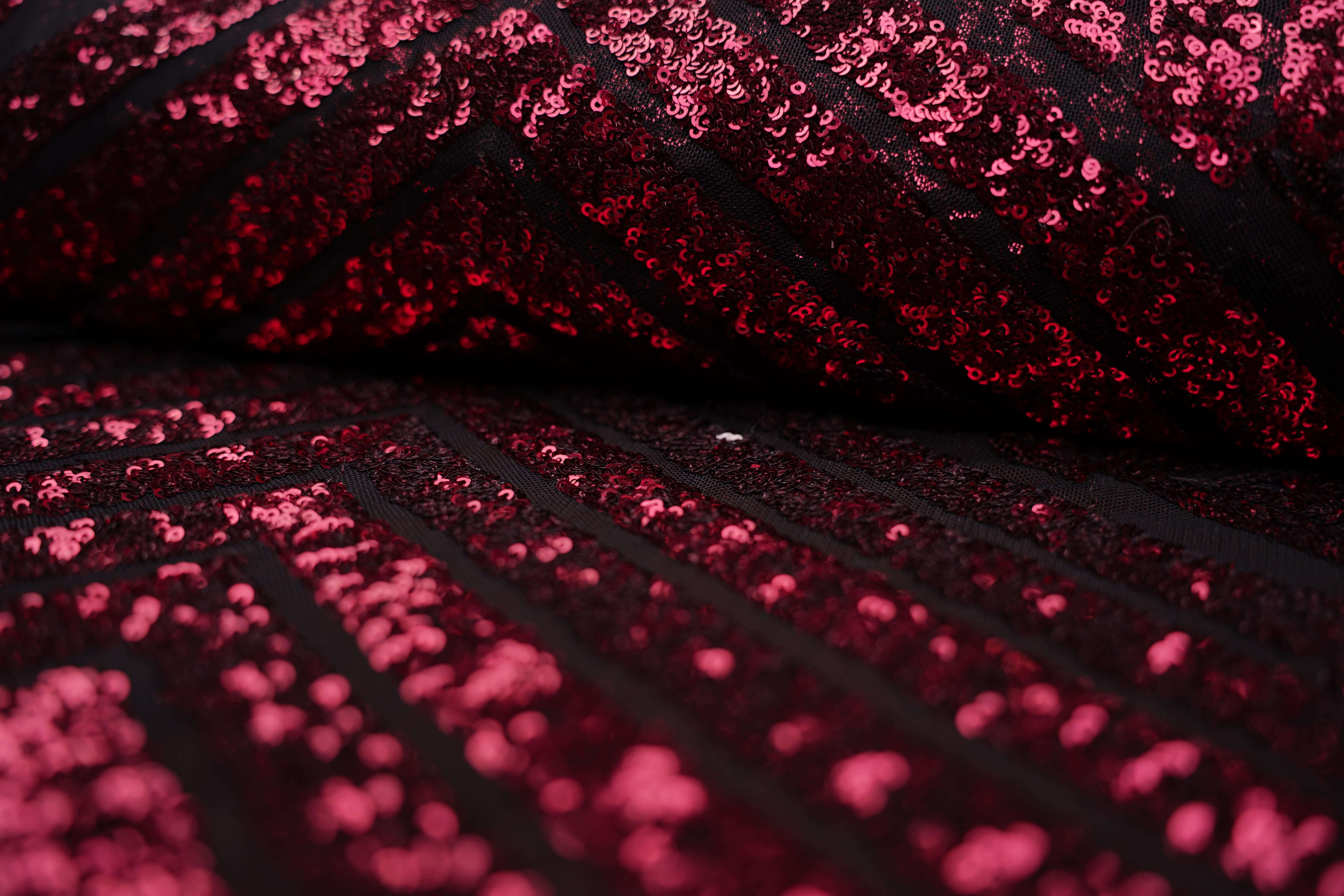 Sequins - Pattern, Symmetrical - Stretch - Burgundy, Black - 0232 - Image 4
