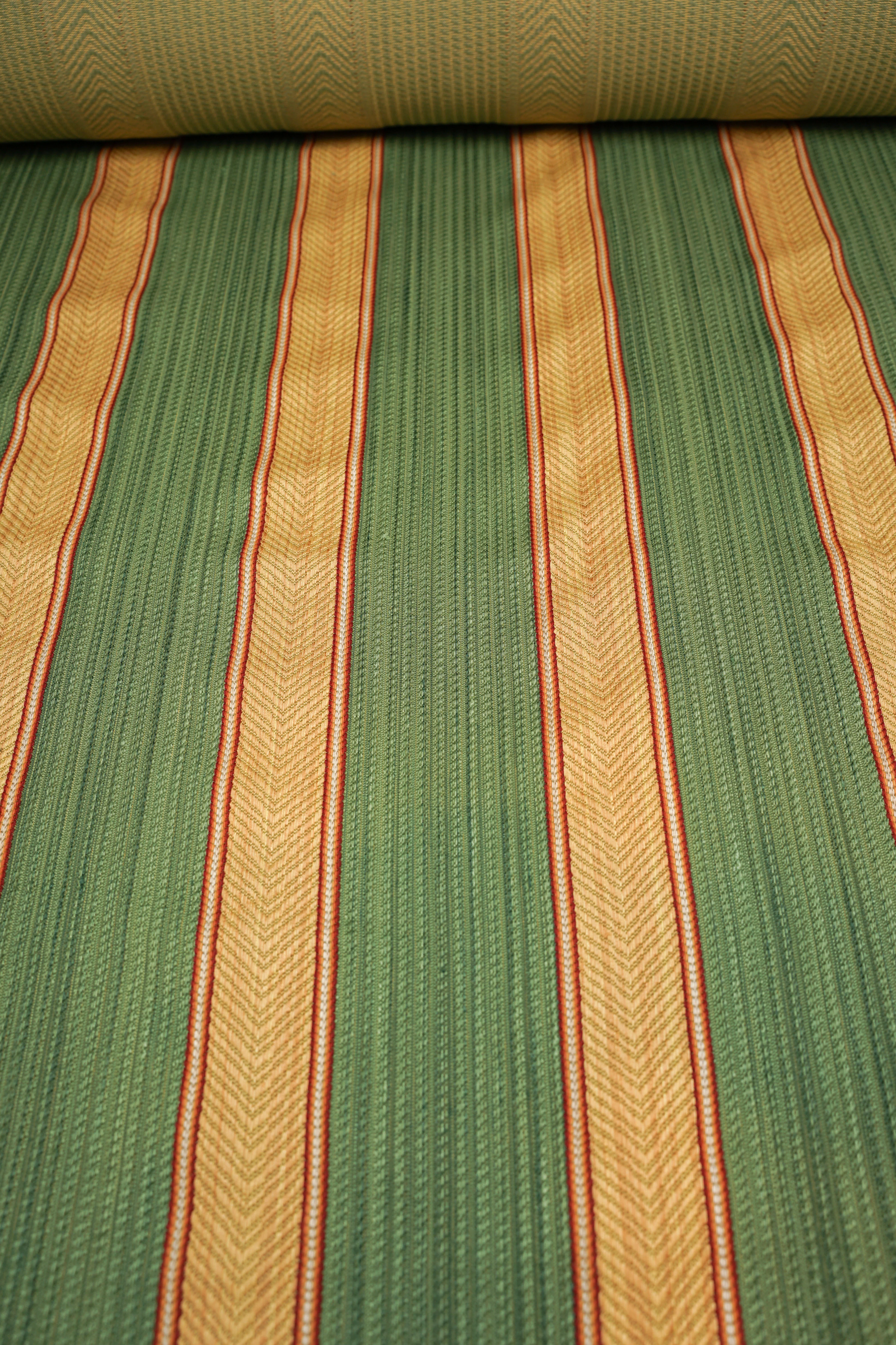 Vintage - Furniture fabric - Cotton - Stripes - Green, yellow - V24 - Image 3