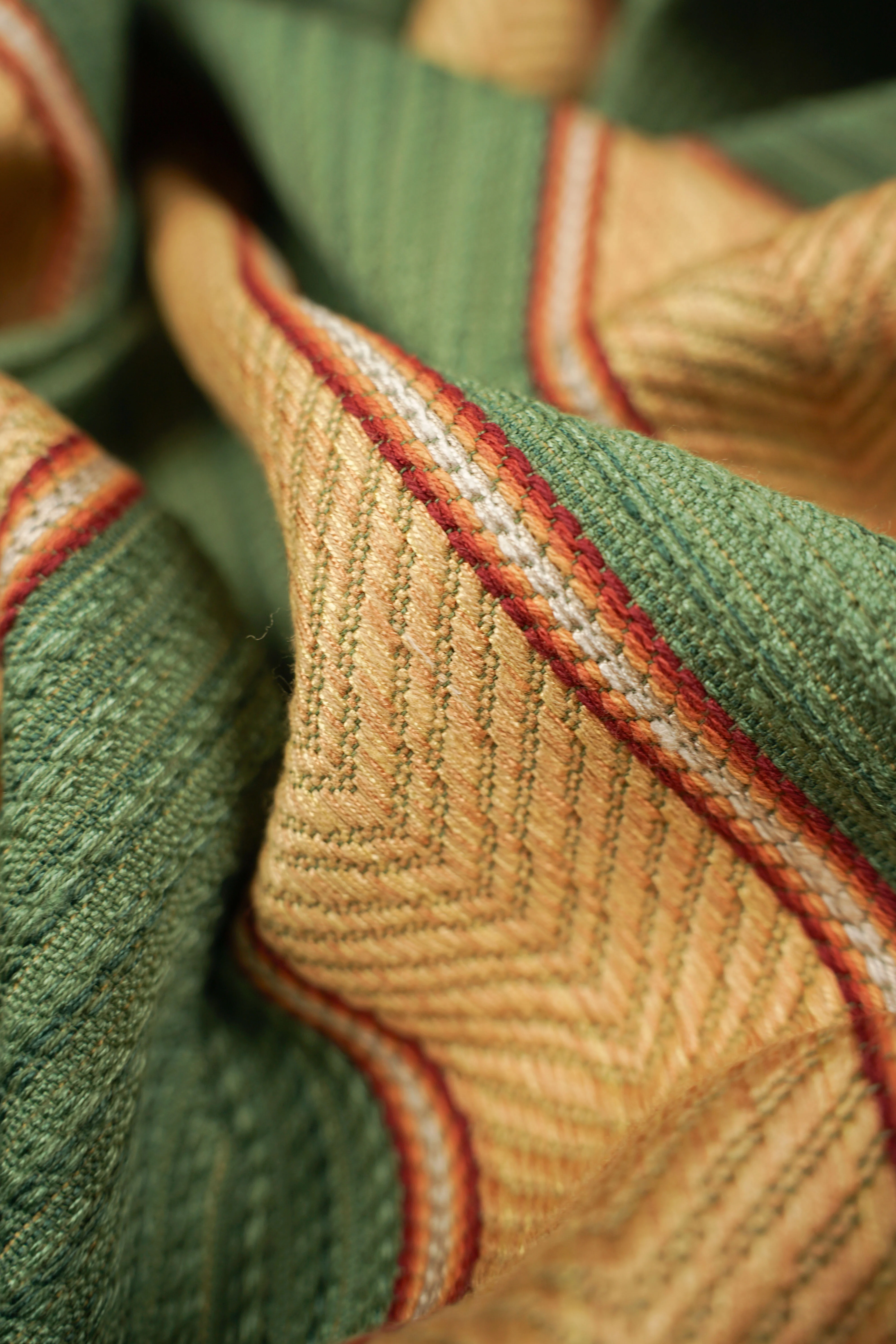Vintage - Furniture fabric - Cotton - Stripes - Green, yellow - V24 - Image 4