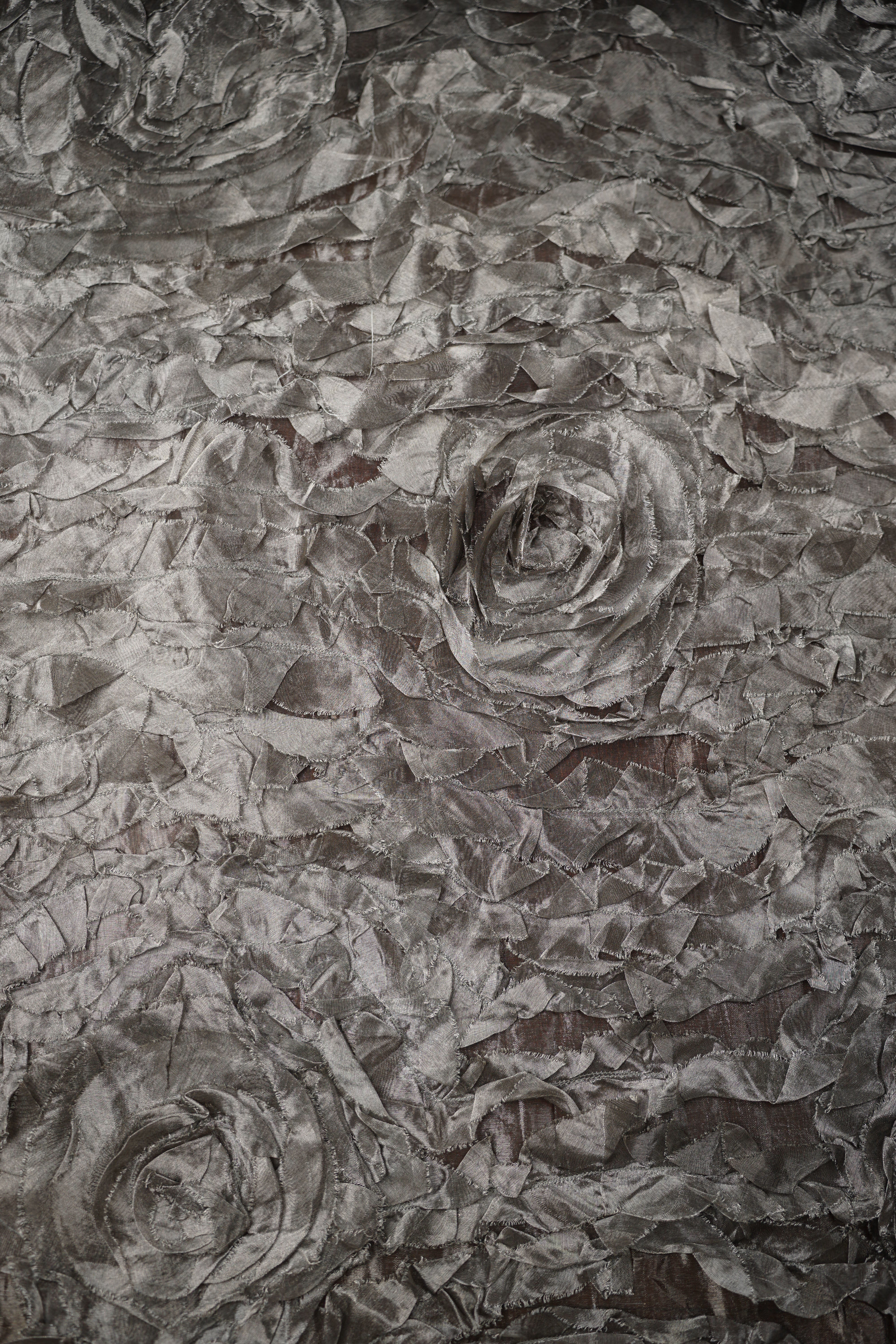 Vintage - Silk Organza - 3D Pattern - Roses - Silver Gray - VS37 - Image 4