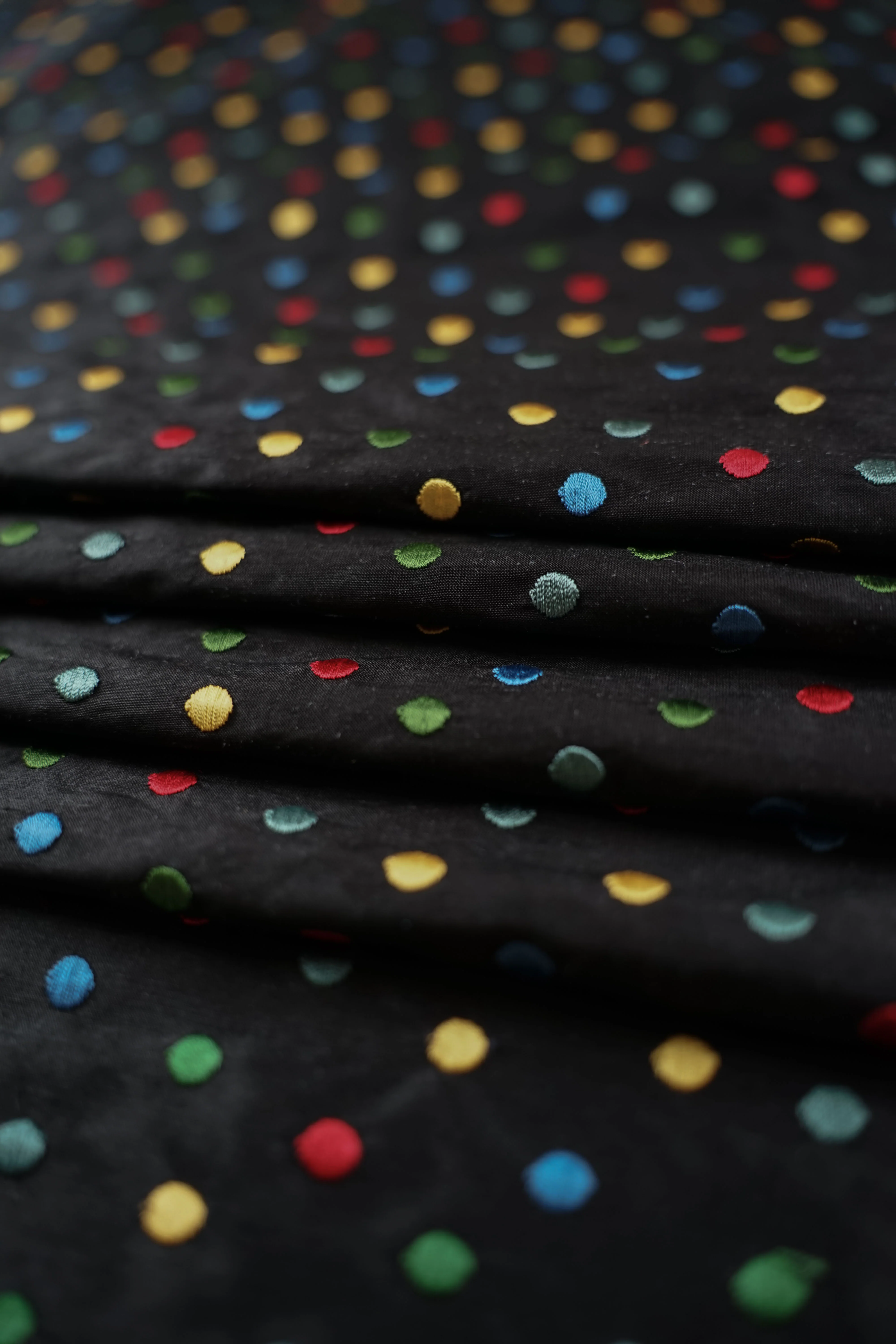 Vintage - Thai Silk - Embroidered - Dots - Polka Dots - Black - VT53 - Image 2