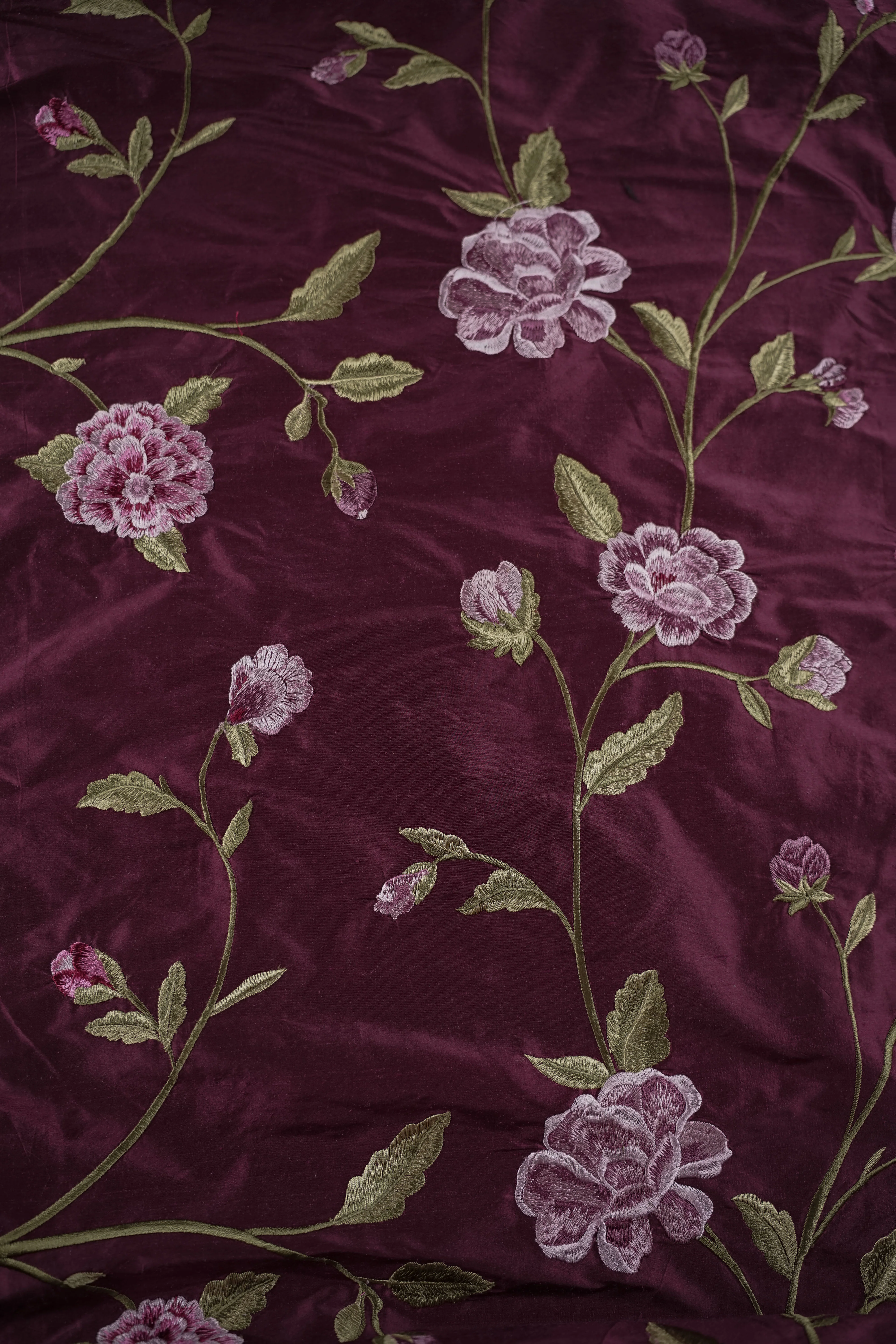 Vintage - Thai silk - Embroidered flowers - Plum - VT47 - Image 3